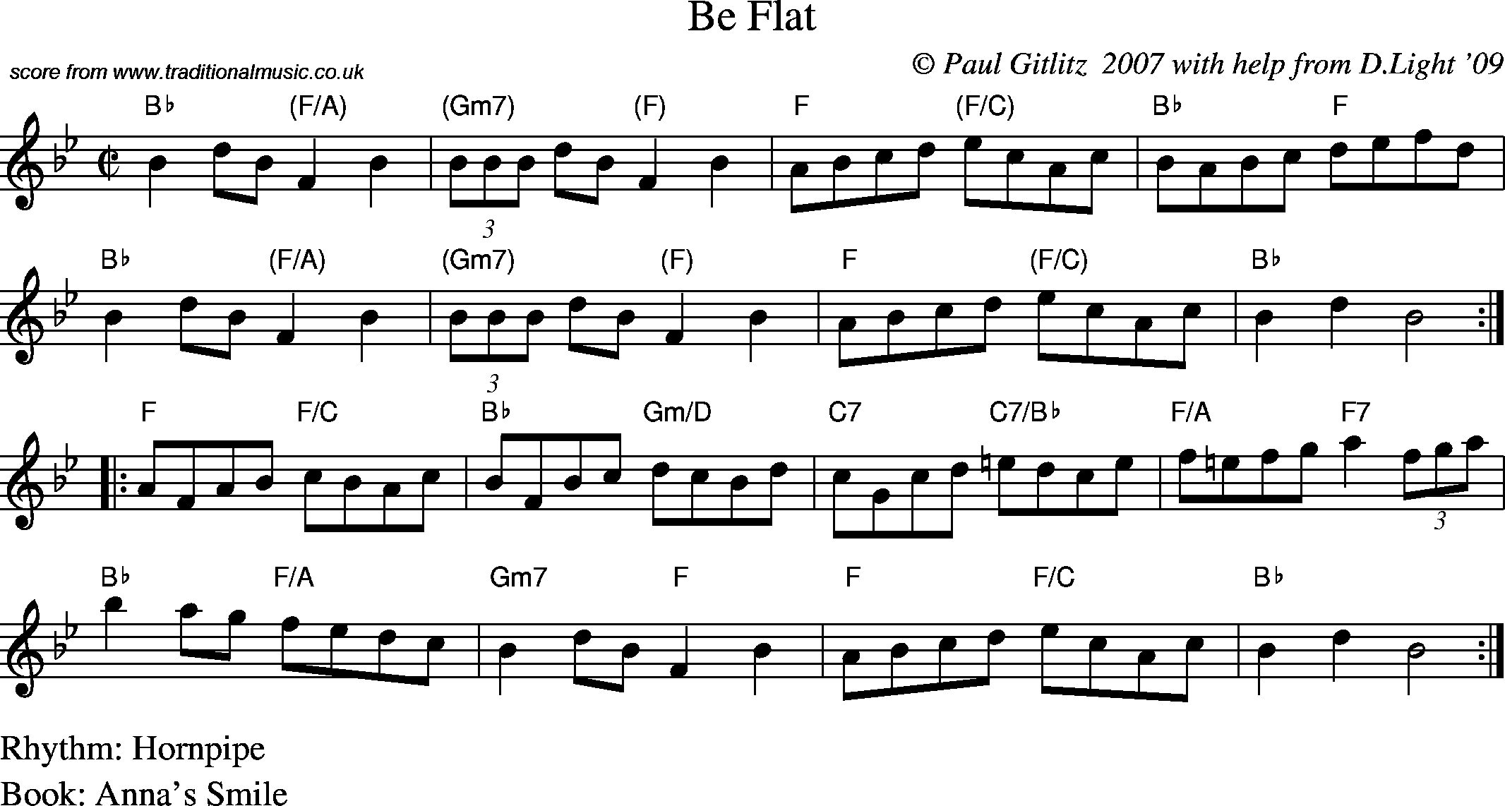 Sheet Music Score for Hornpipe/Strathspey - Be Flat