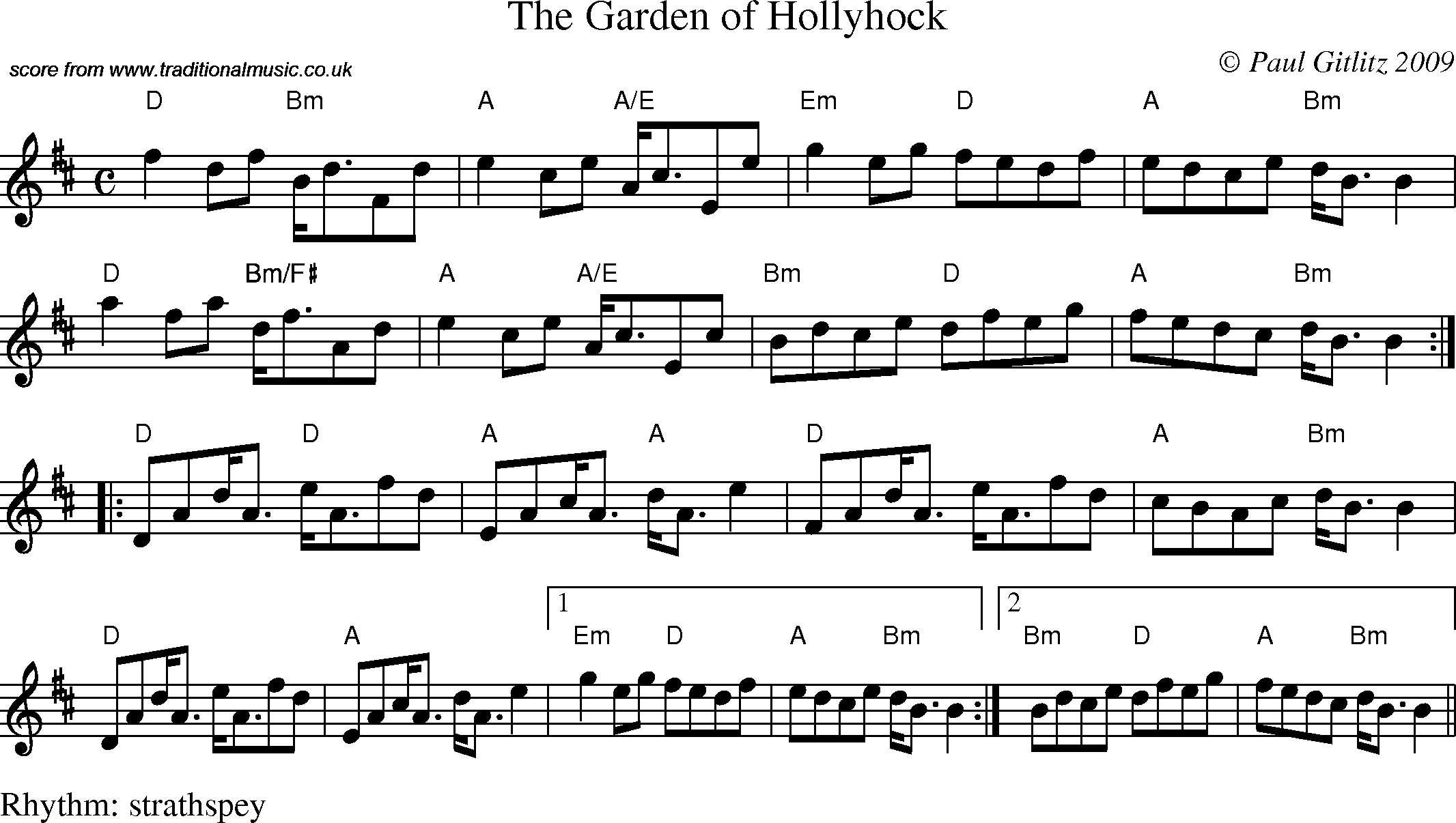 Sheet Music Score for Hornpipe/Strathspey - Garden of Hollyhock, The
