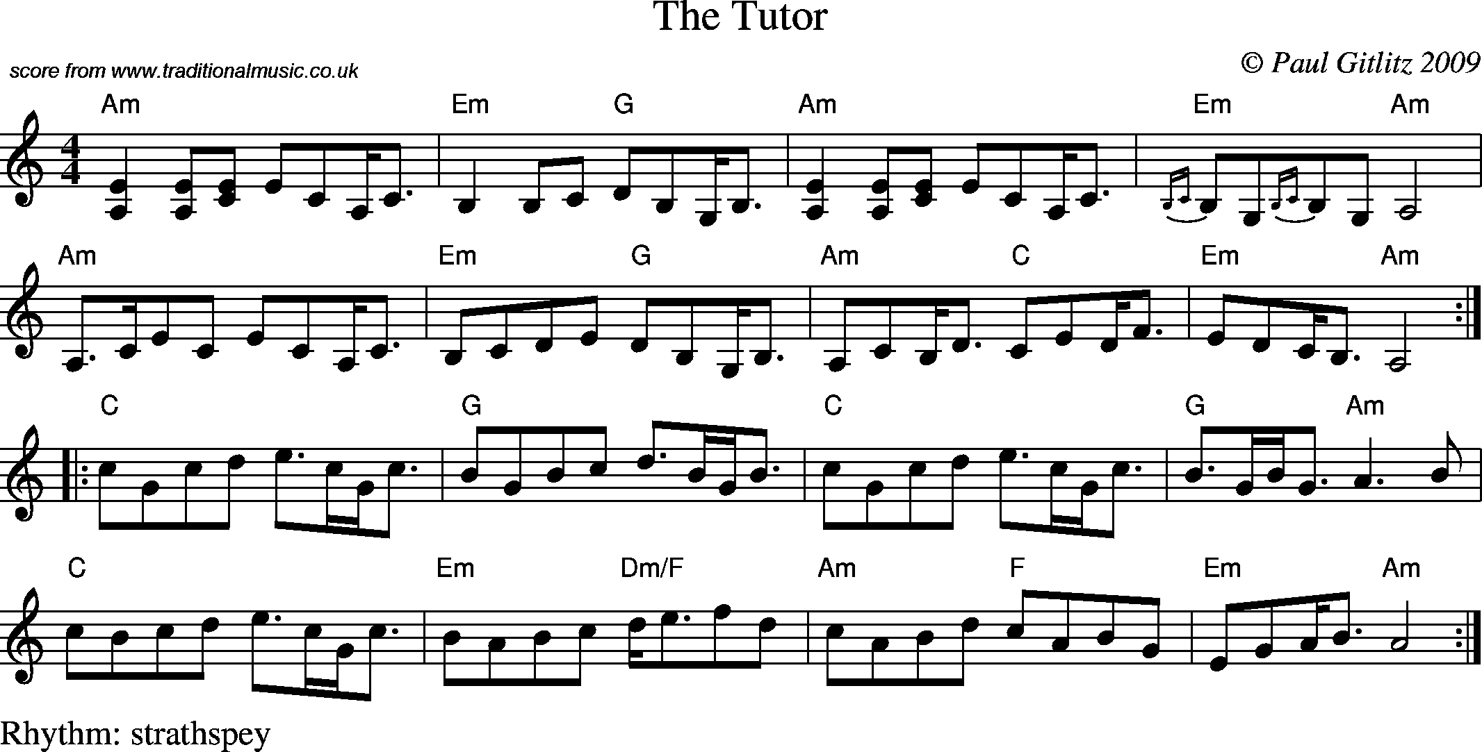 Sheet Music Score for Hornpipe/Strathspey - Tutor, The
