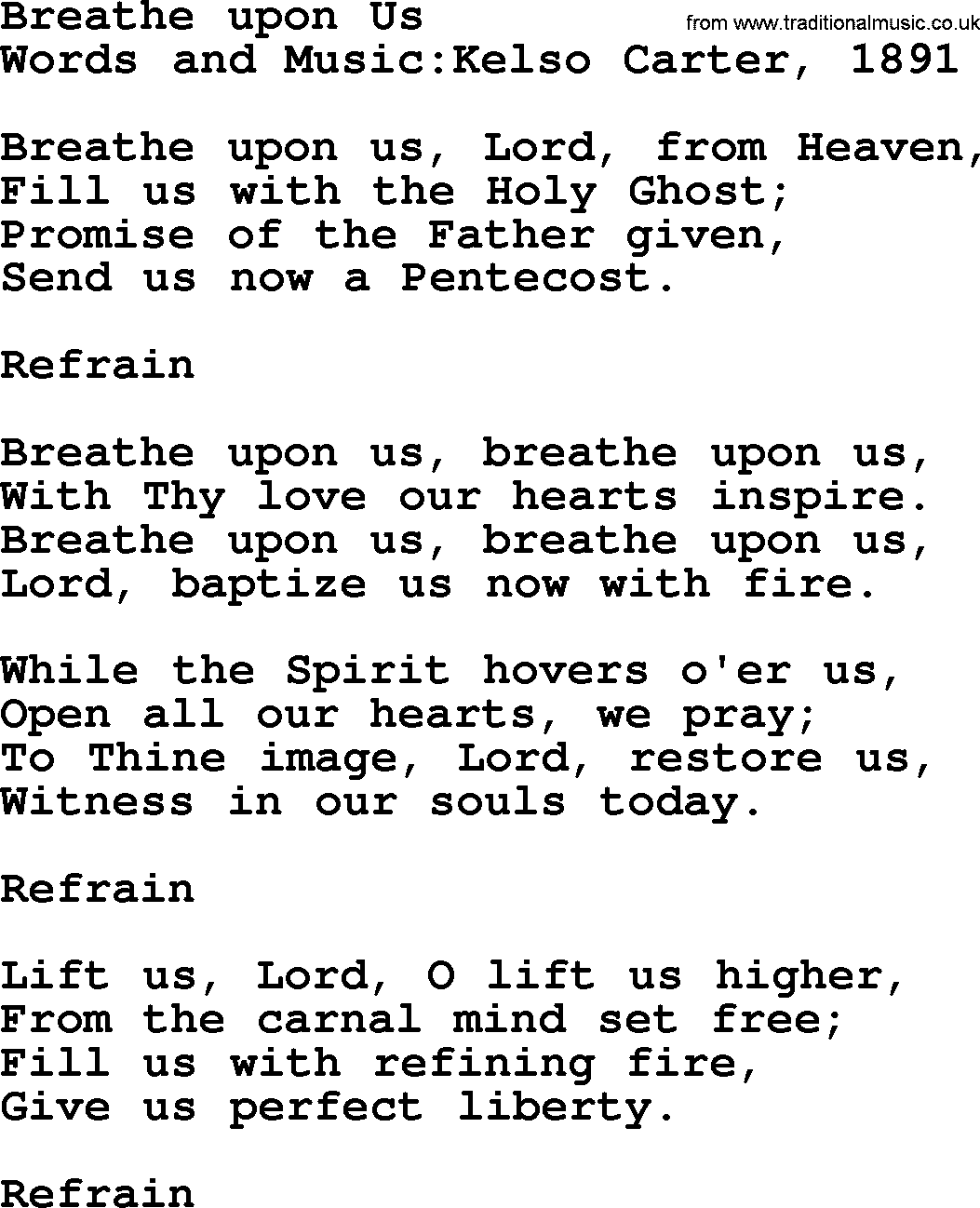 Pentacost Hymns, Hymn: Breathe Upon Us, lyrics with PDF