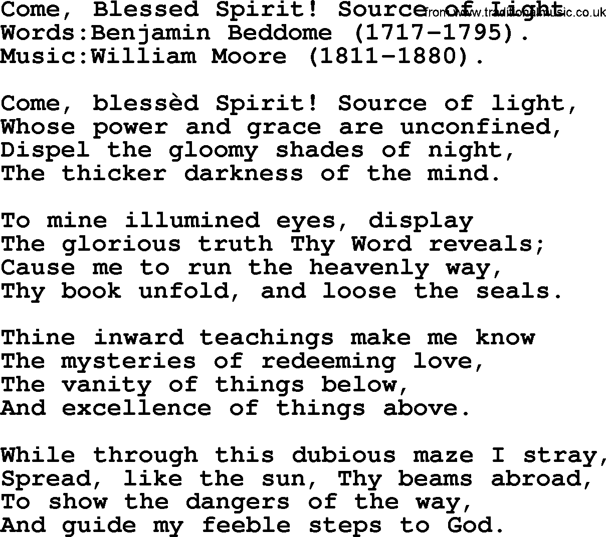 Pentacost Hymns, Hymn: Come, Blessed Spirit! Source Of Light, lyrics with PDF