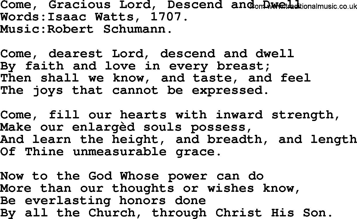 Pentacost Hymns, Hymn: Come, Gracious Lord, Descend And Dwell, lyrics with PDF