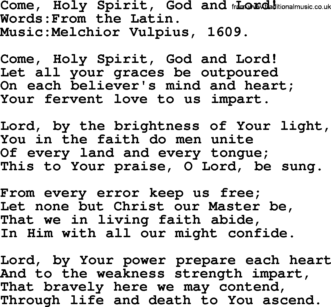 Pentacost Hymns, Hymn: Come, Holy Spirit, God And Lord!, lyrics with PDF