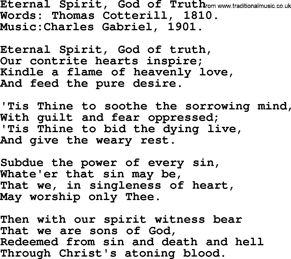 Pentacost Hymns, Hymn: Eternal Spirit, God Of Truth, lyrics with PDF