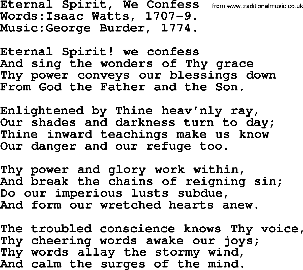 Pentacost Hymns, Hymn: Eternal Spirit, We Confess, lyrics with PDF