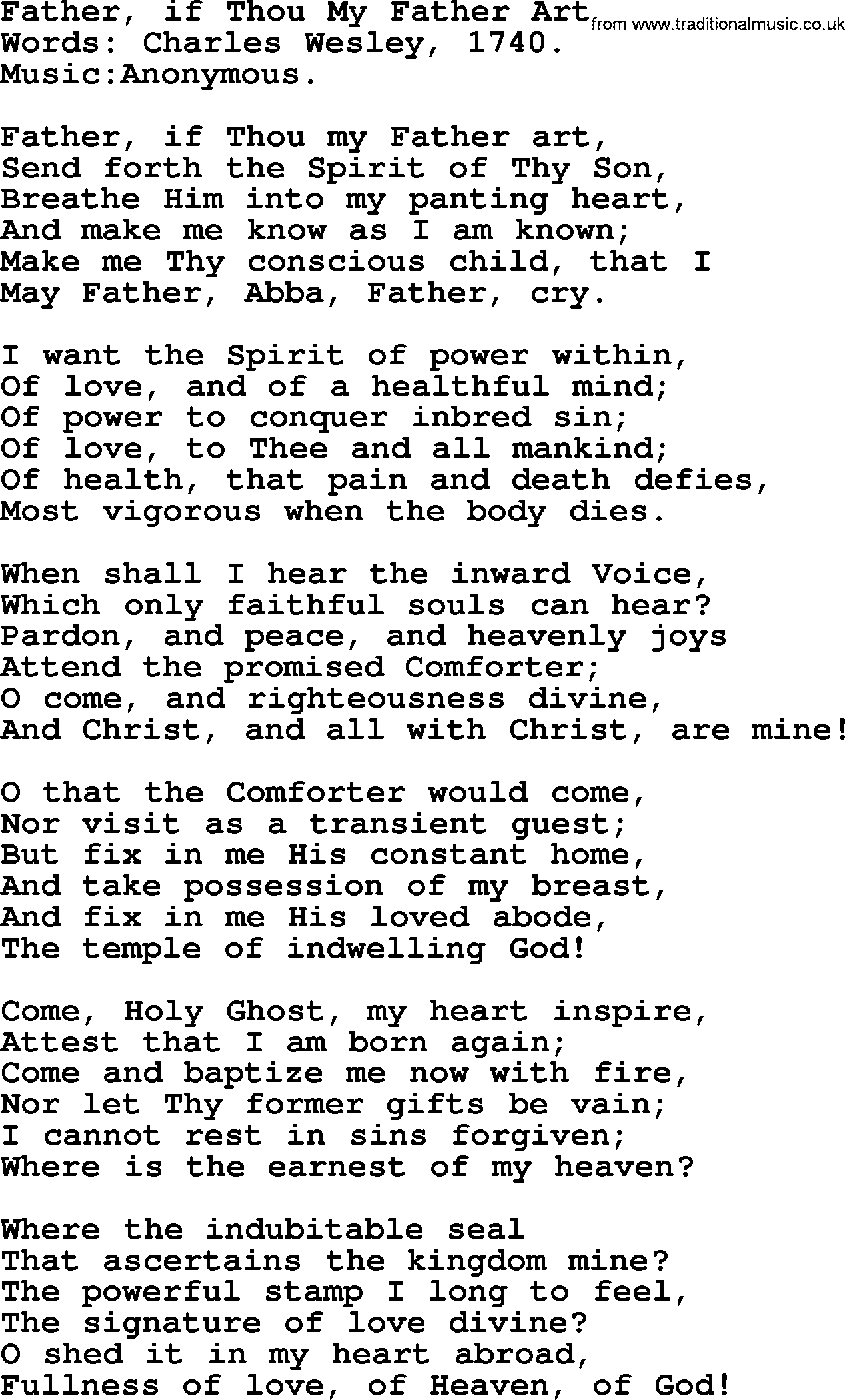 Pentacost Hymns, Hymn: Father, If Thou My Father Art, lyrics with PDF
