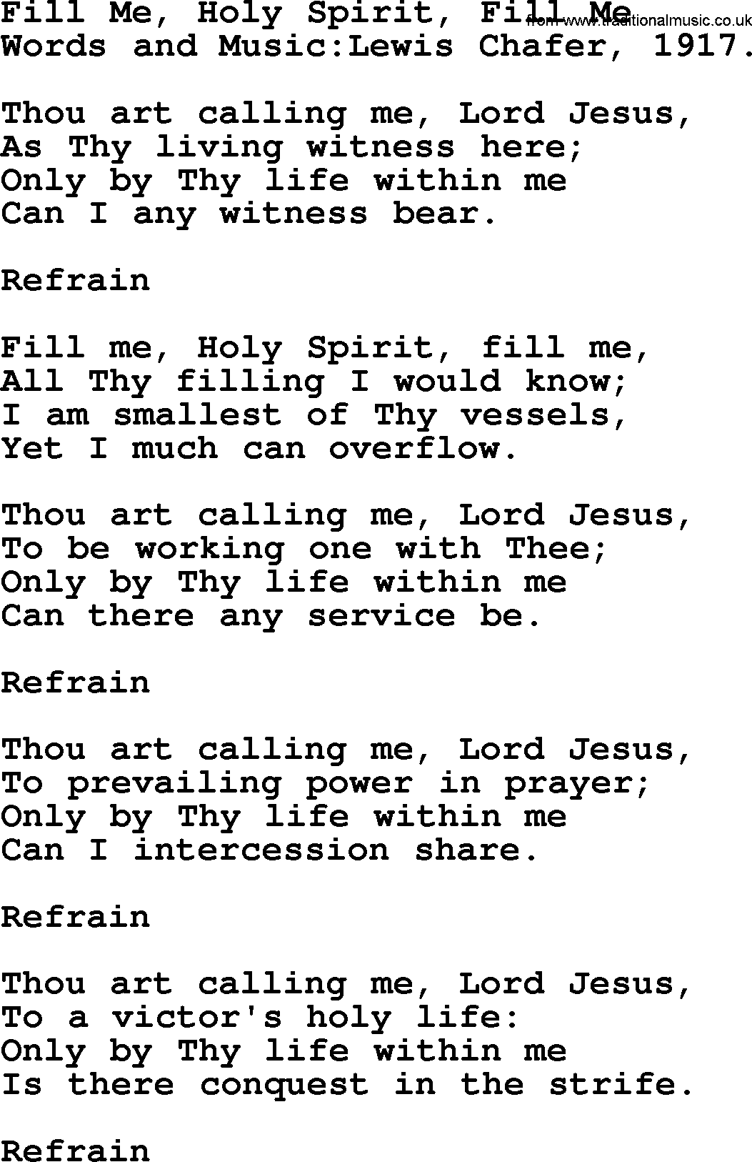 Pentacost Hymns, Hymn: Fill Me, Holy Spirit, Fill Me, lyrics with PDF