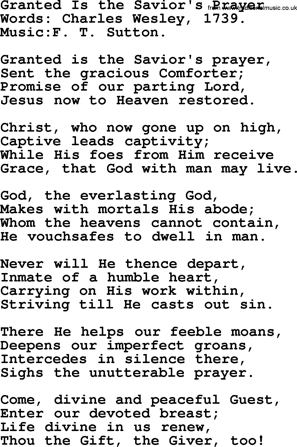 Pentacost Hymns, Hymn: Granted Is The Savior's Prayer, lyrics with PDF