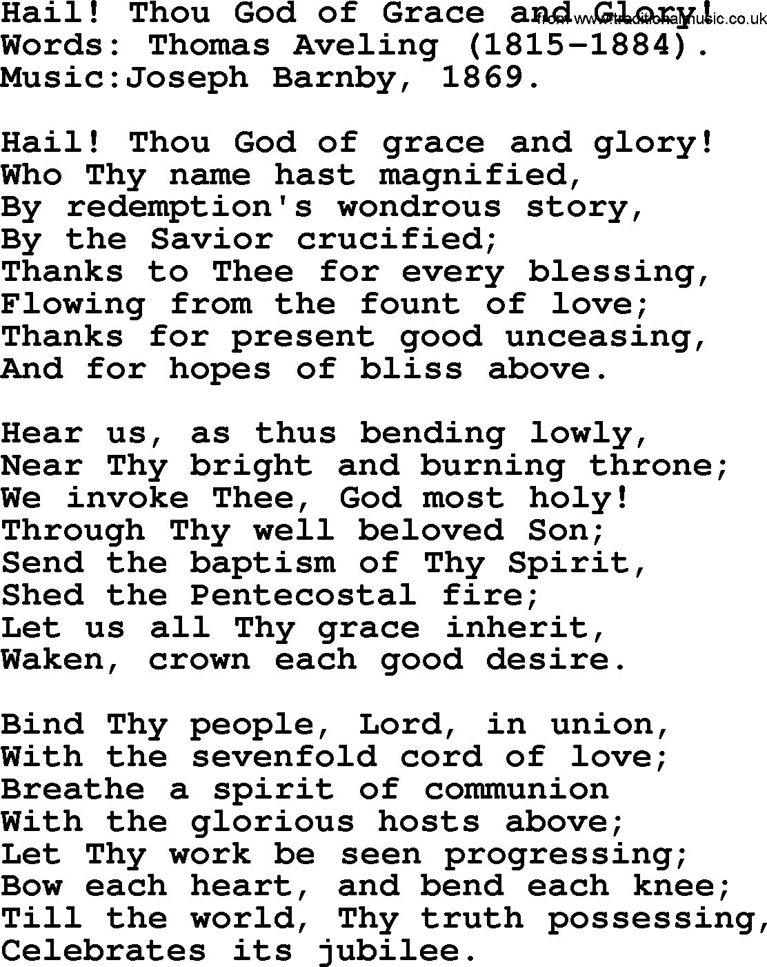 Pentacost Hymns, Hymn: Hail! Thou God Of Grace And Glory!, lyrics with PDF