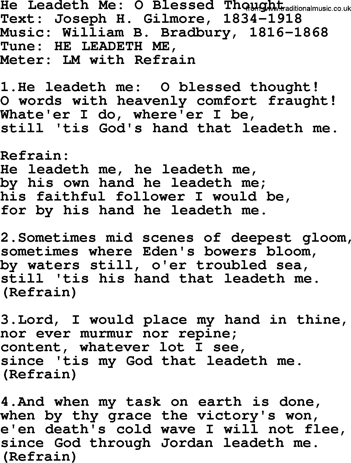 Pentacost Hymns, Hymn: He Leadeth Me, O Blessed Thought, lyrics with PDF