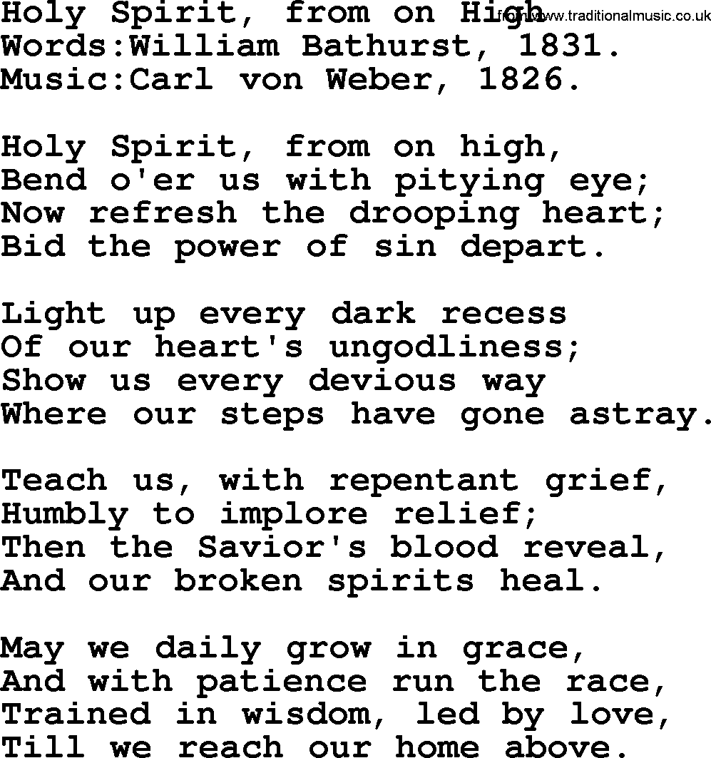 Pentacost Hymns, Hymn: Holy Spirit, From On High, lyrics with PDF