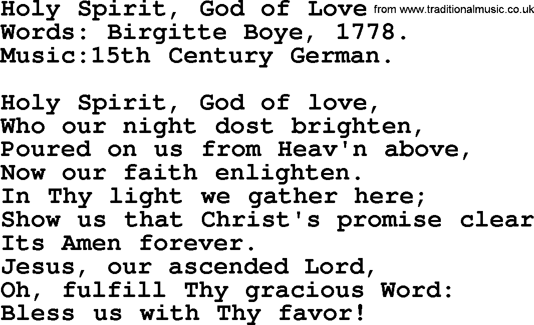 Pentacost Hymns, Hymn: Holy Spirit, God Of Love, lyrics with PDF