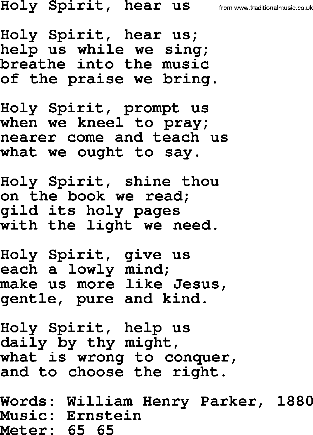 Pentacost Hymns, Hymn: Holy Spirit, Hear Us, lyrics with PDF