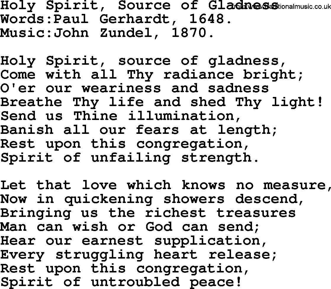 Pentacost Hymns, Hymn: Holy Spirit, Source Of Gladness, lyrics with PDF