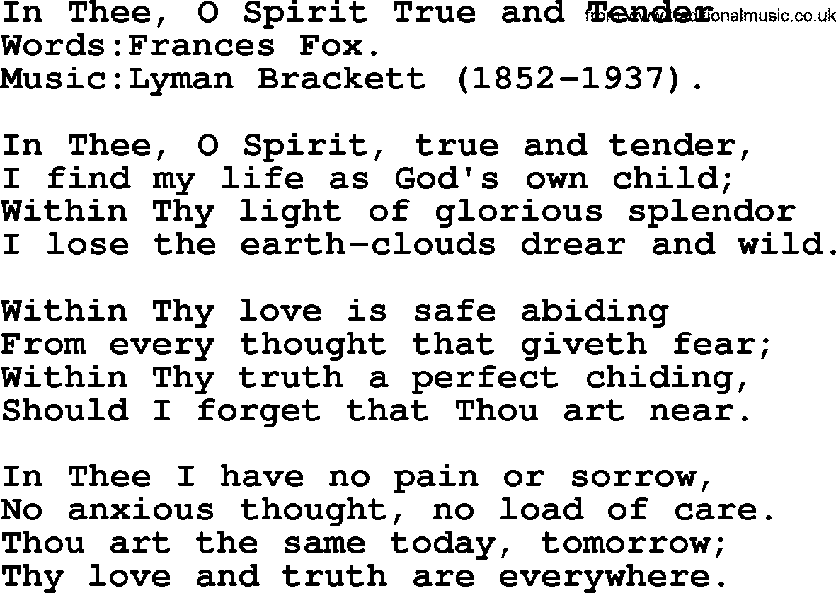 Pentacost Hymns, Hymn: In Thee, O Spirit True And Tender, lyrics with PDF