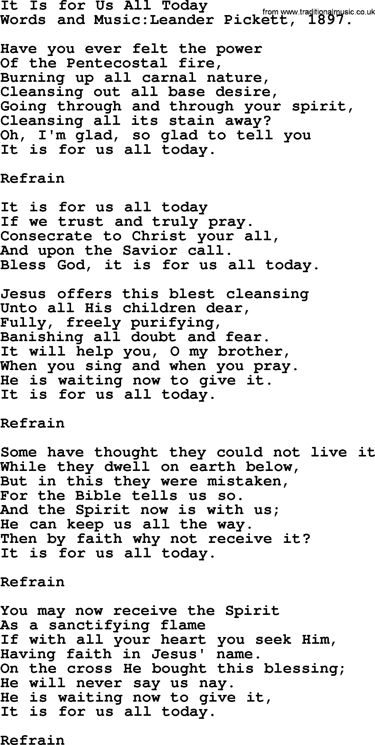 Pentacost Hymns, Hymn: It Is For Us All Today, lyrics with PDF