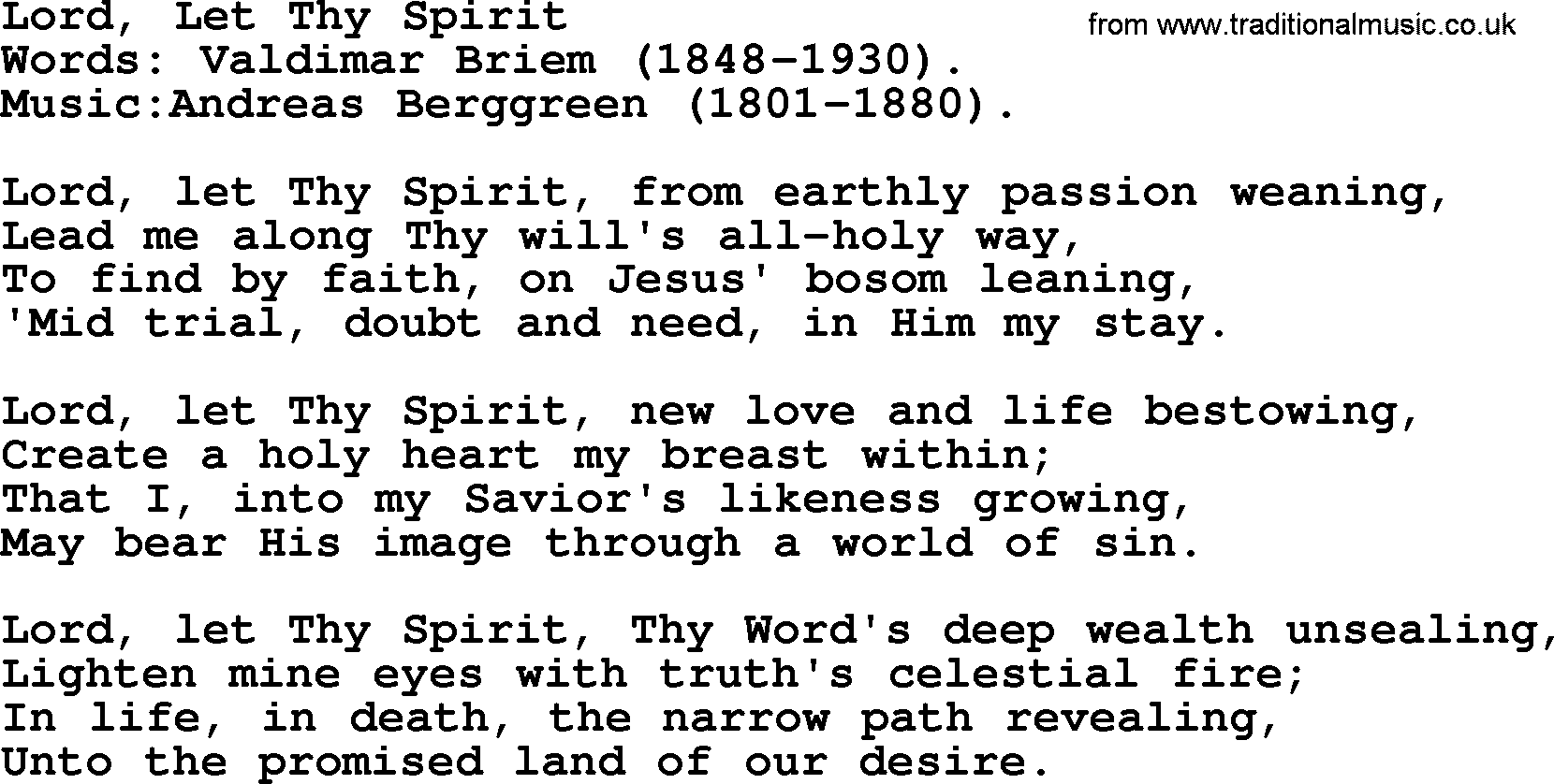 Pentacost Hymns, Hymn: Lord, Let Thy Spirit, lyrics with PDF