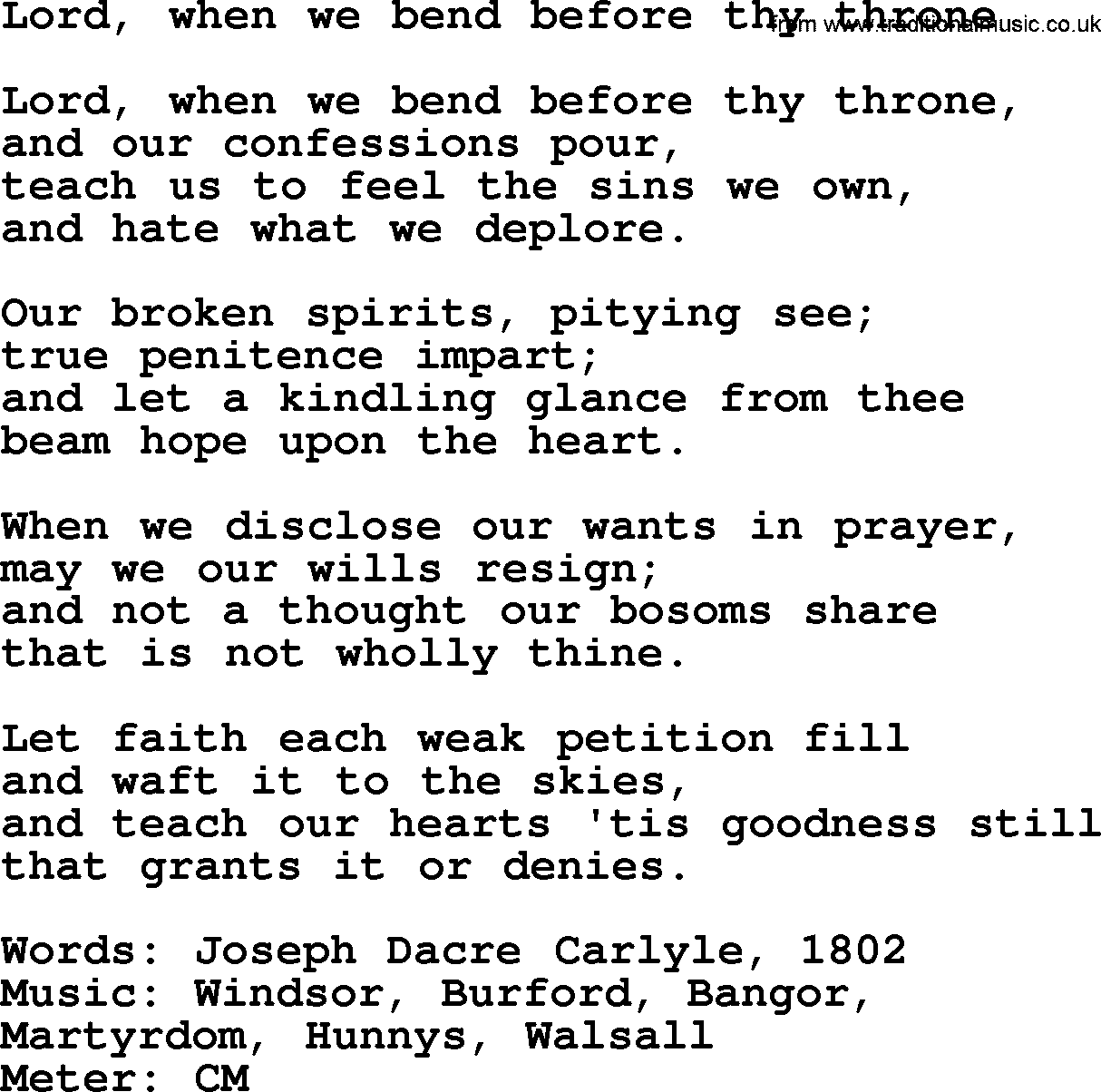 Pentacost Hymns, Hymn: Lord, When We Bend Before Thy Throne, lyrics with PDF