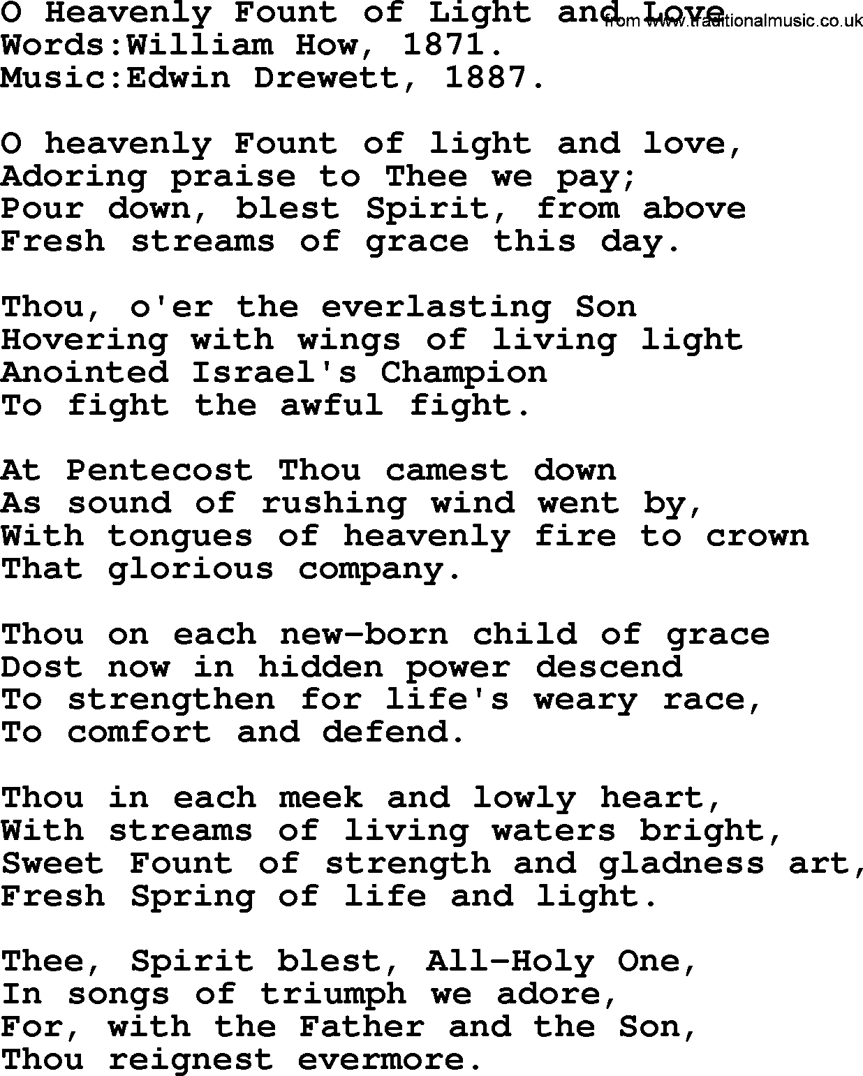 Pentacost Hymns, Hymn: O Heavenly Fount Of Light And Love, lyrics with PDF