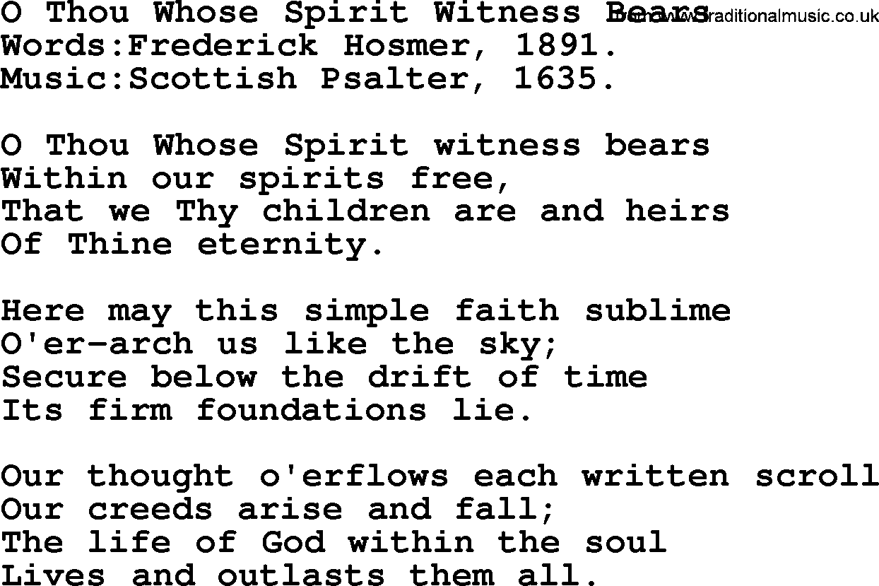 Pentacost Hymns, Hymn: O Thou Whose Spirit Witness Bears, lyrics with PDF
