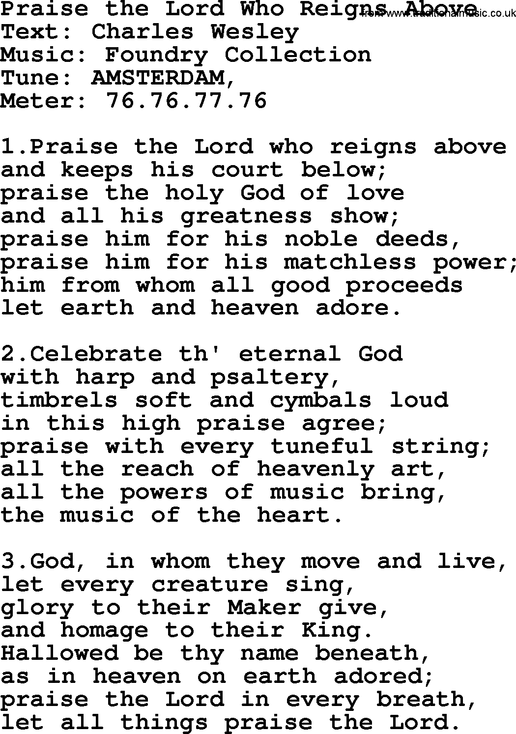 Pentacost Hymns, Hymn: Praise The Lord Who Reigns Above, lyrics with PDF