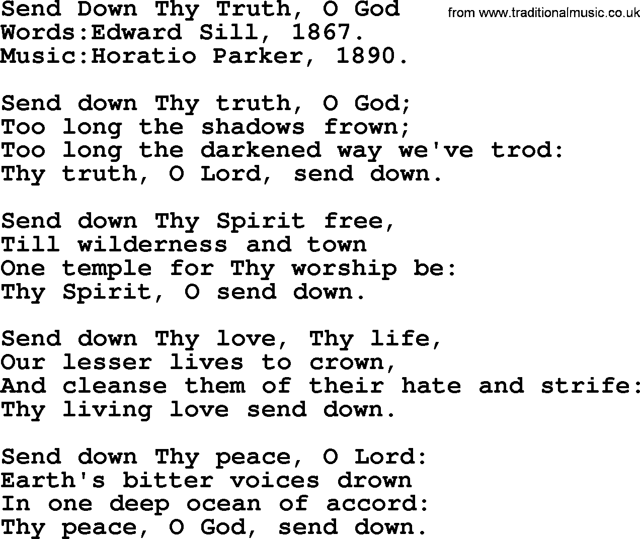 Pentacost Hymns, Hymn: Send Down Thy Truth, O God, lyrics with PDF