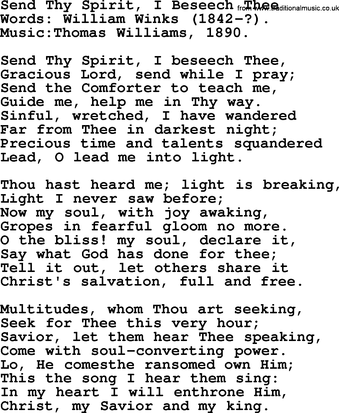 Pentacost Hymns, Hymn: Send Thy Spirit, I Beseech Thee, lyrics with PDF