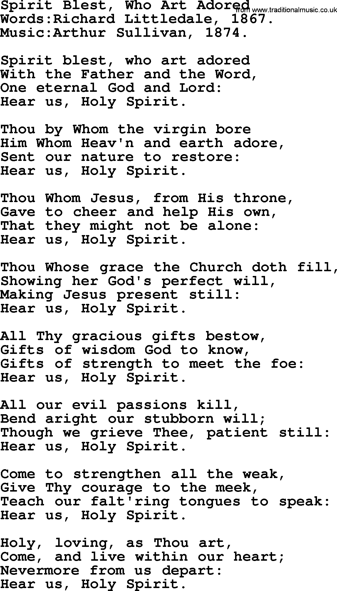Pentacost Hymns, Hymn: Spirit Blest, Who Art Adored, lyrics with PDF