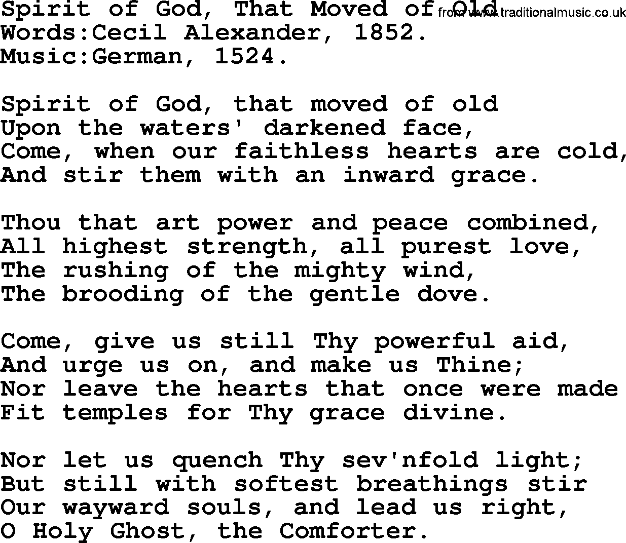 Pentacost Hymns, Hymn: Spirit Of God, That Moved Of Old, lyrics with PDF