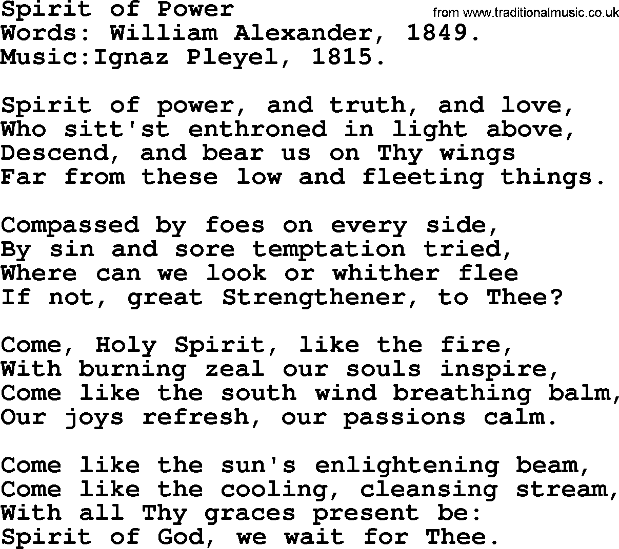 Pentacost Hymns, Hymn: Spirit Of Power, lyrics with PDF
