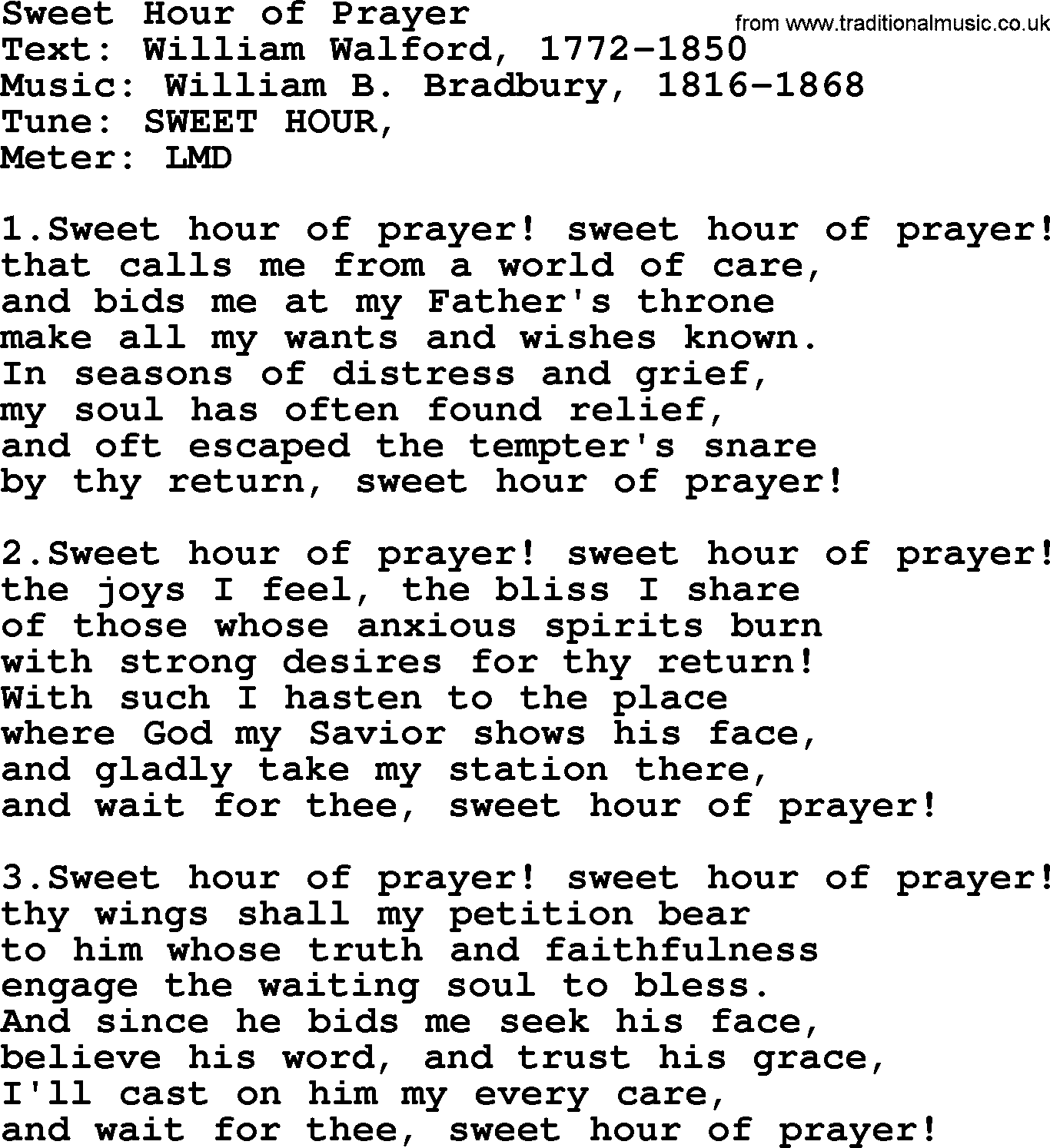 Pentacost Hymns, Hymn: Sweet Hour Of Prayer, lyrics with PDF