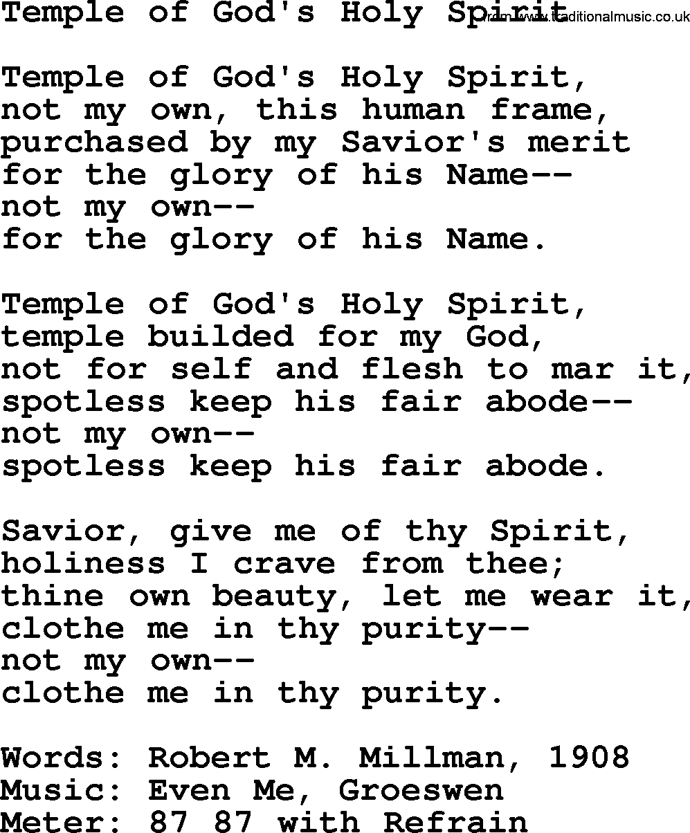 Pentacost Hymns, Hymn: Temple Of God's Holy Spirit, lyrics with PDF