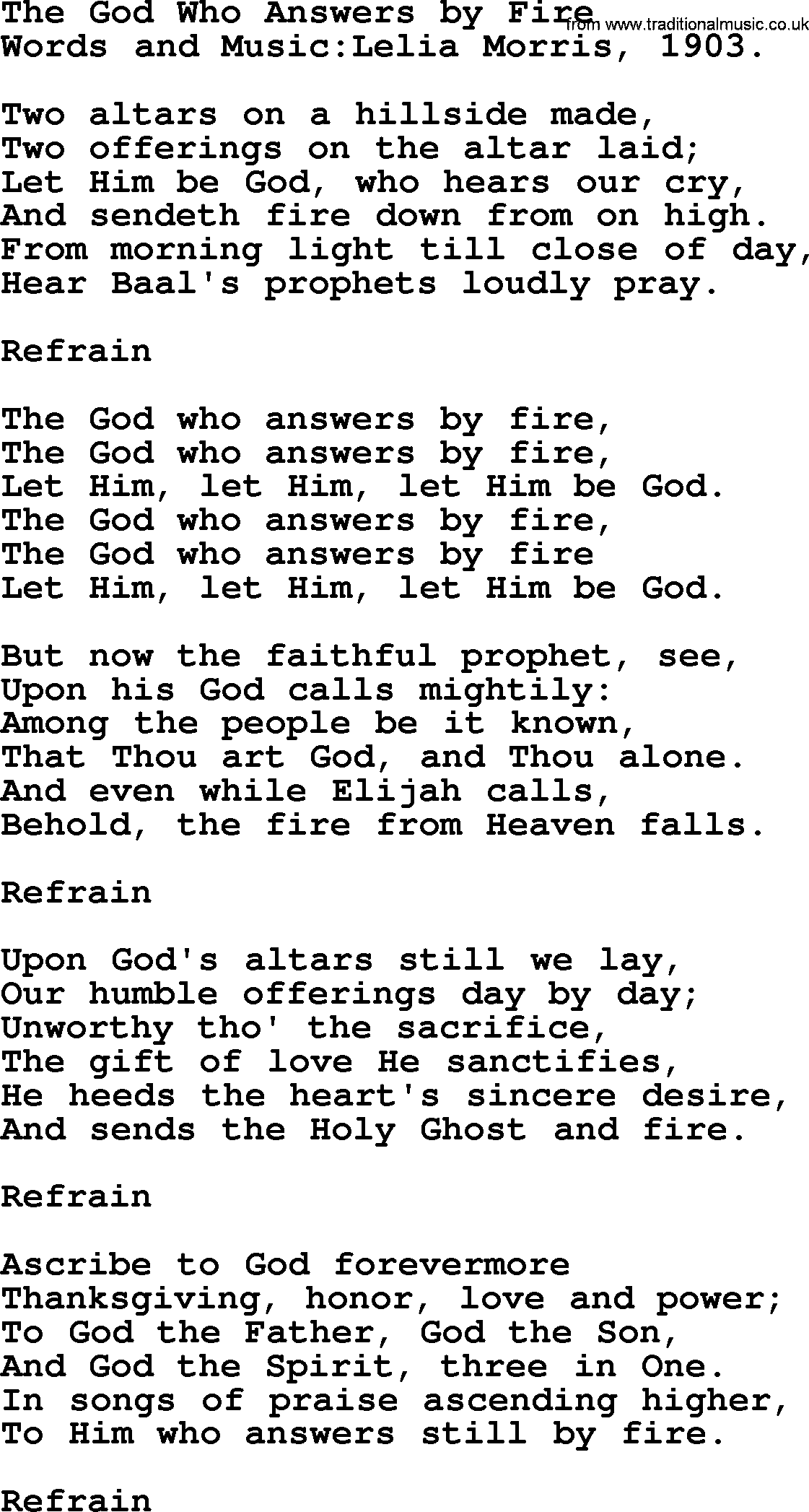 Pentacost Hymns, Hymn: The God Who Answers By Fire, lyrics with PDF