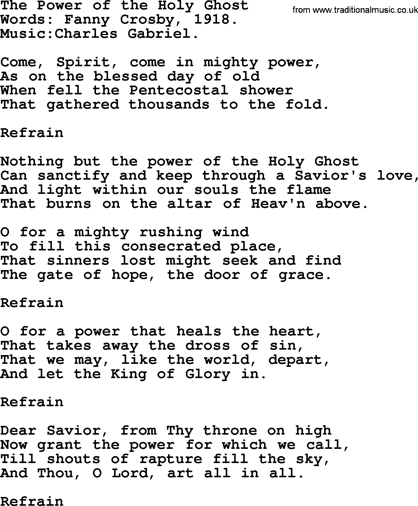 Pentacost Hymns, Hymn: The Power Of The Holy Ghost, lyrics with PDF