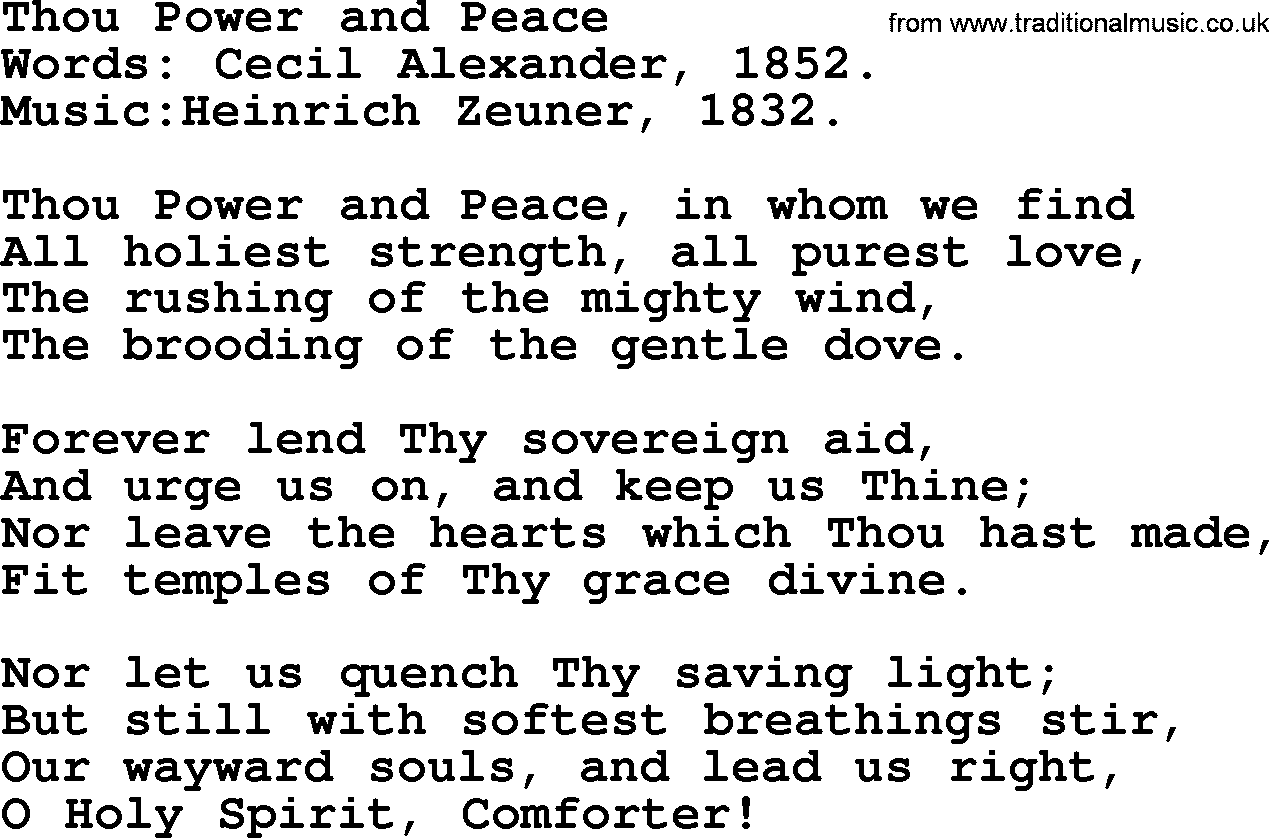Pentacost Hymns, Hymn: Thou Power And Peace, lyrics with PDF