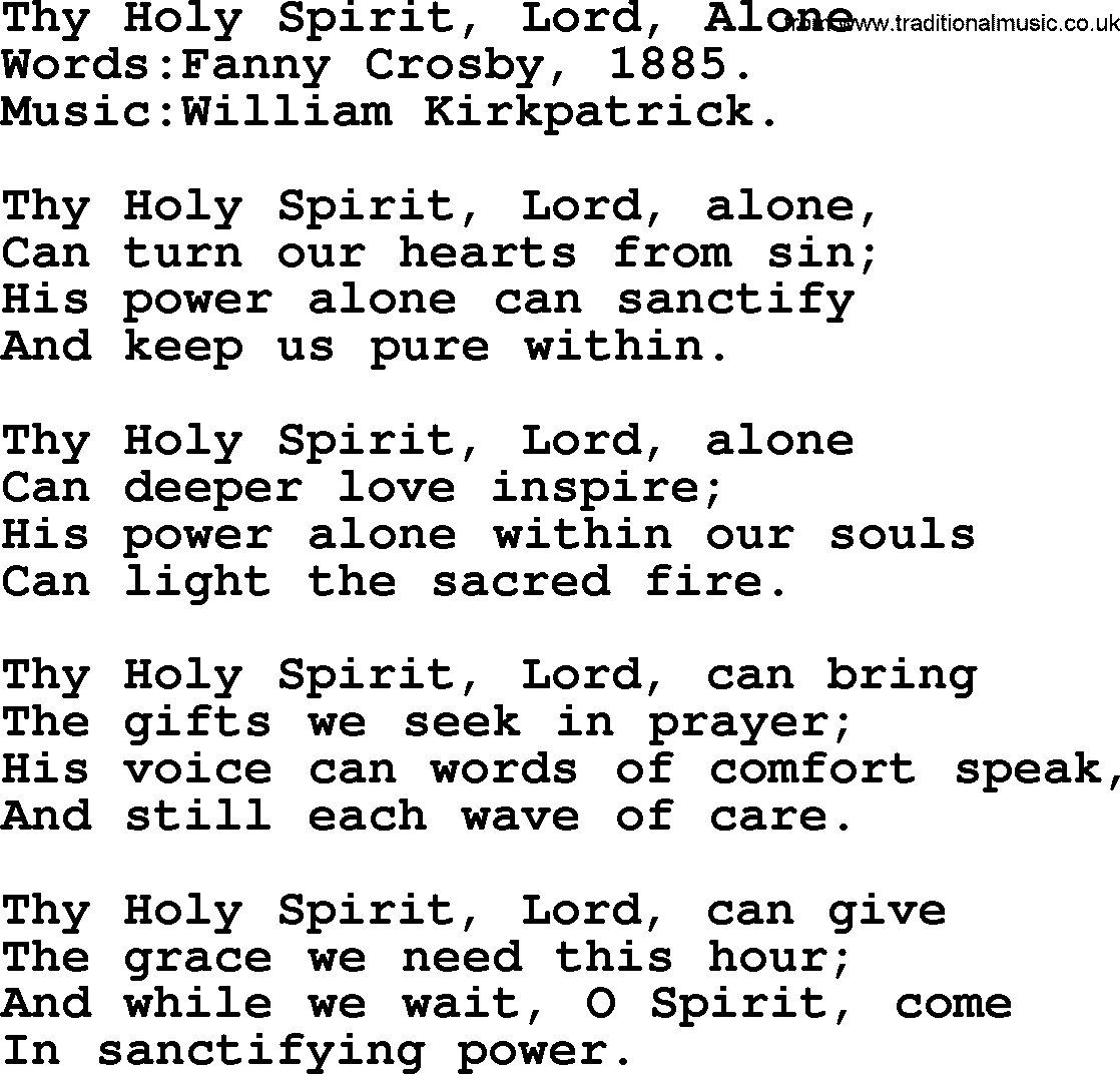 Pentacost Hymns, Hymn: Thy Holy Spirit, Lord, Alone, lyrics with PDF