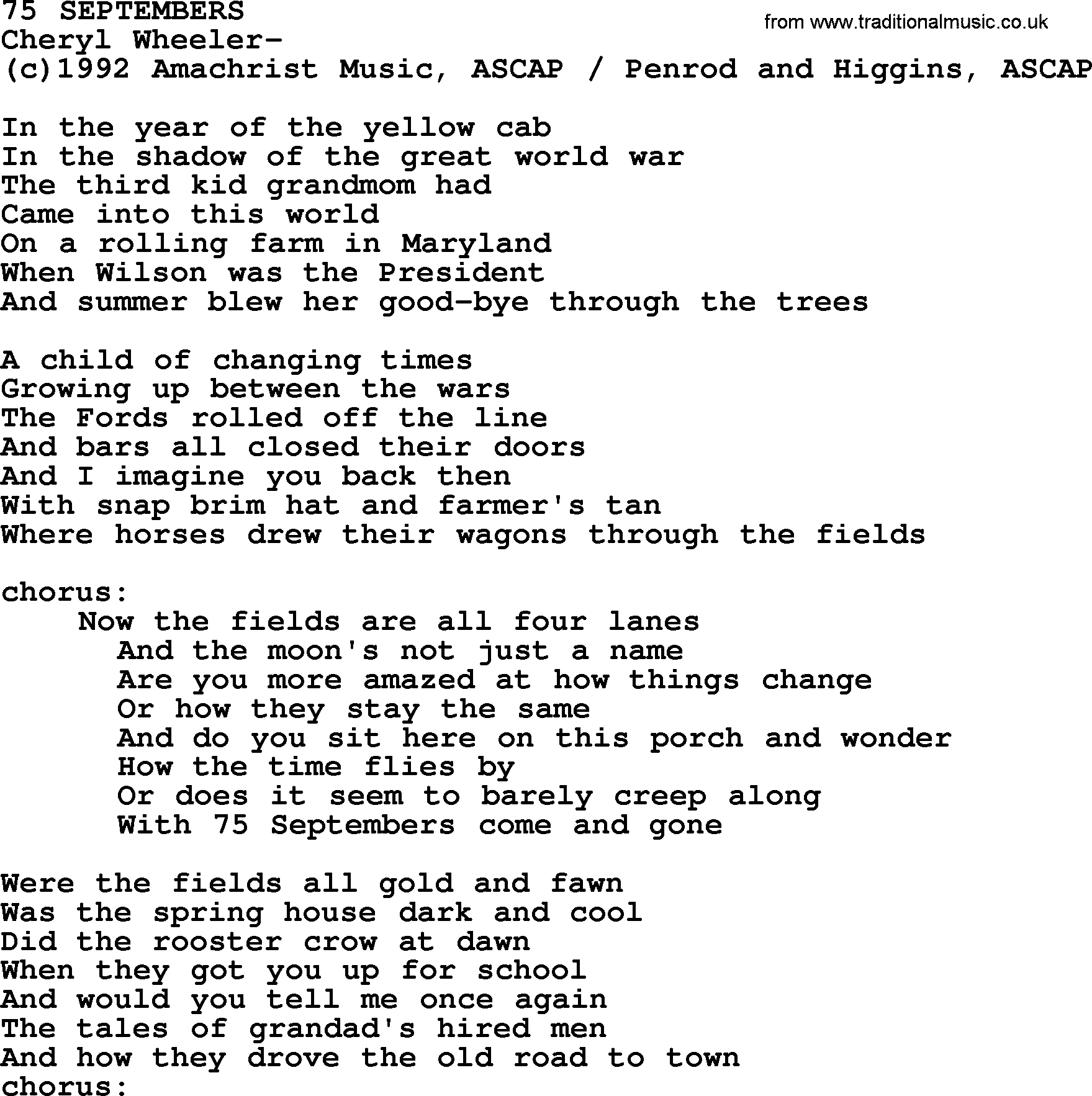 Peter, Paul and Mary song 75 Septembers lyrics