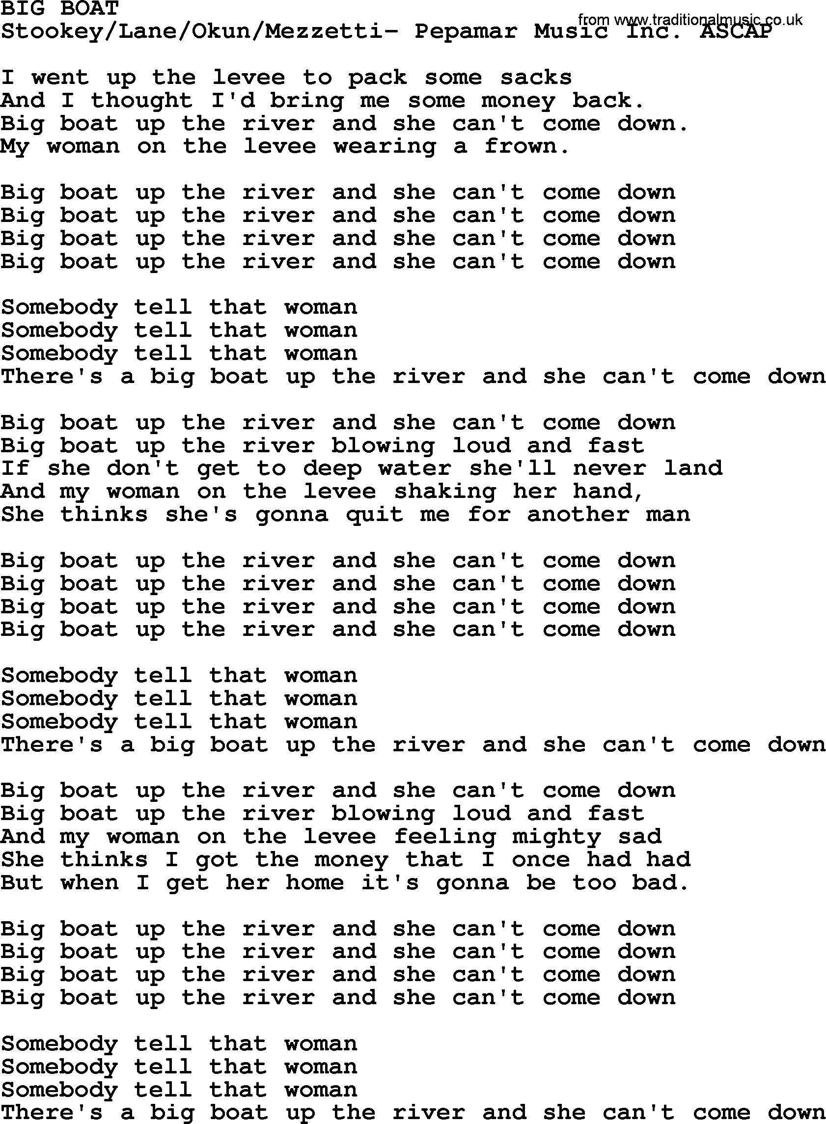Peter, Paul and Mary song Big Boat lyrics