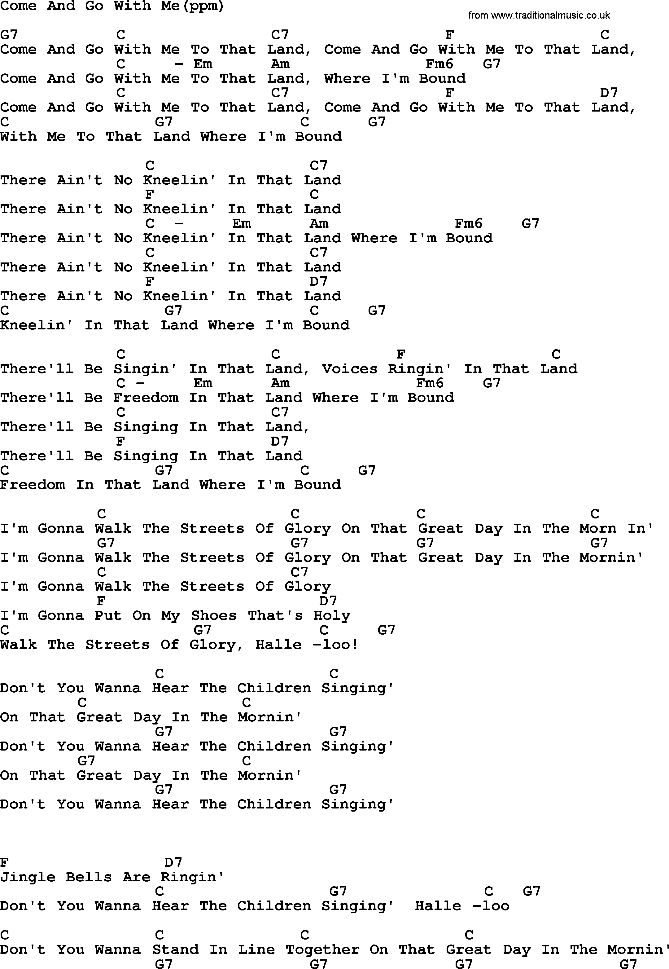 Peter, Paul and Mary song Come And Go With Me, lyrics and chords