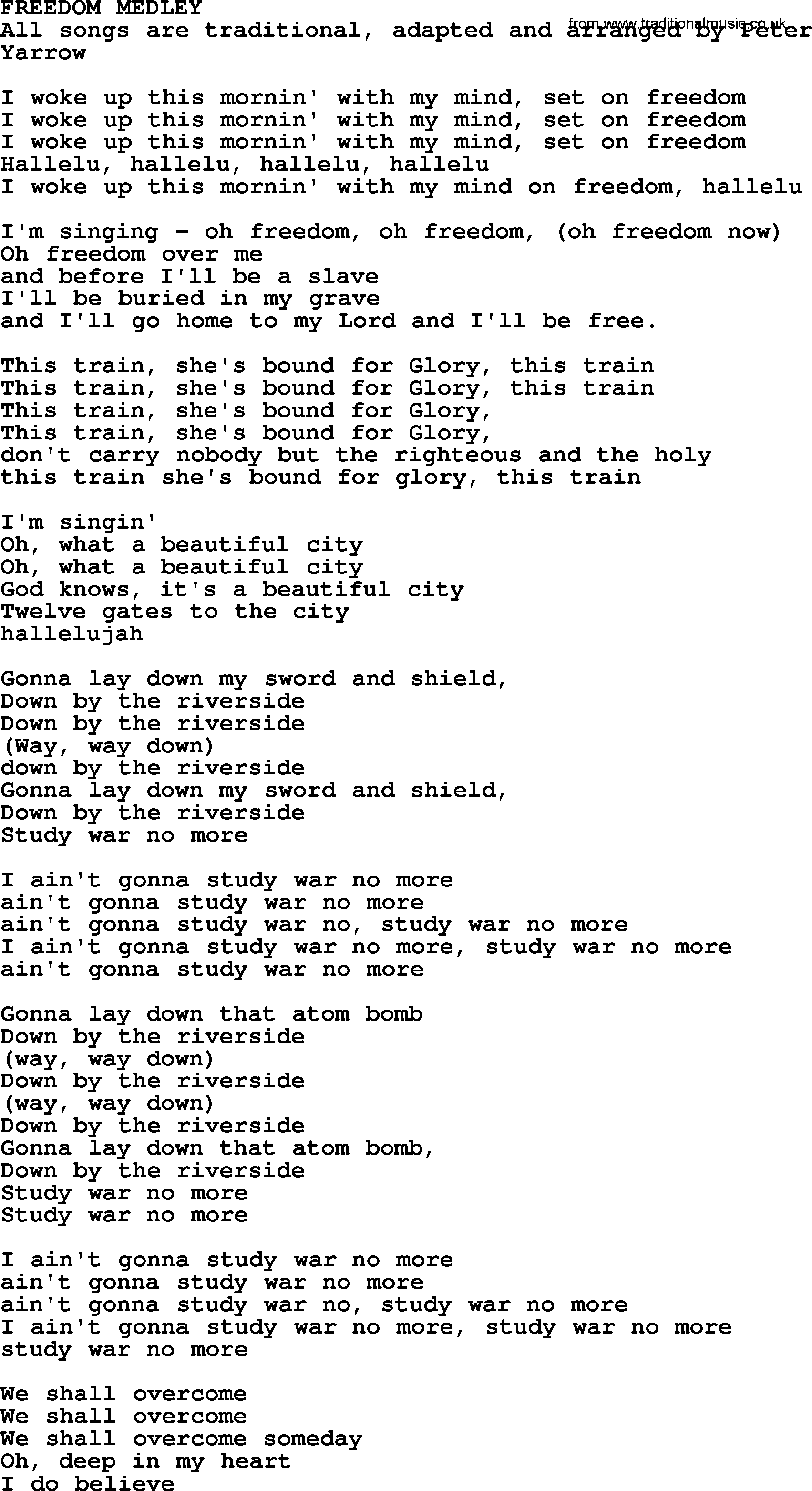 Peter, Paul and Mary song Freedom Medley lyrics