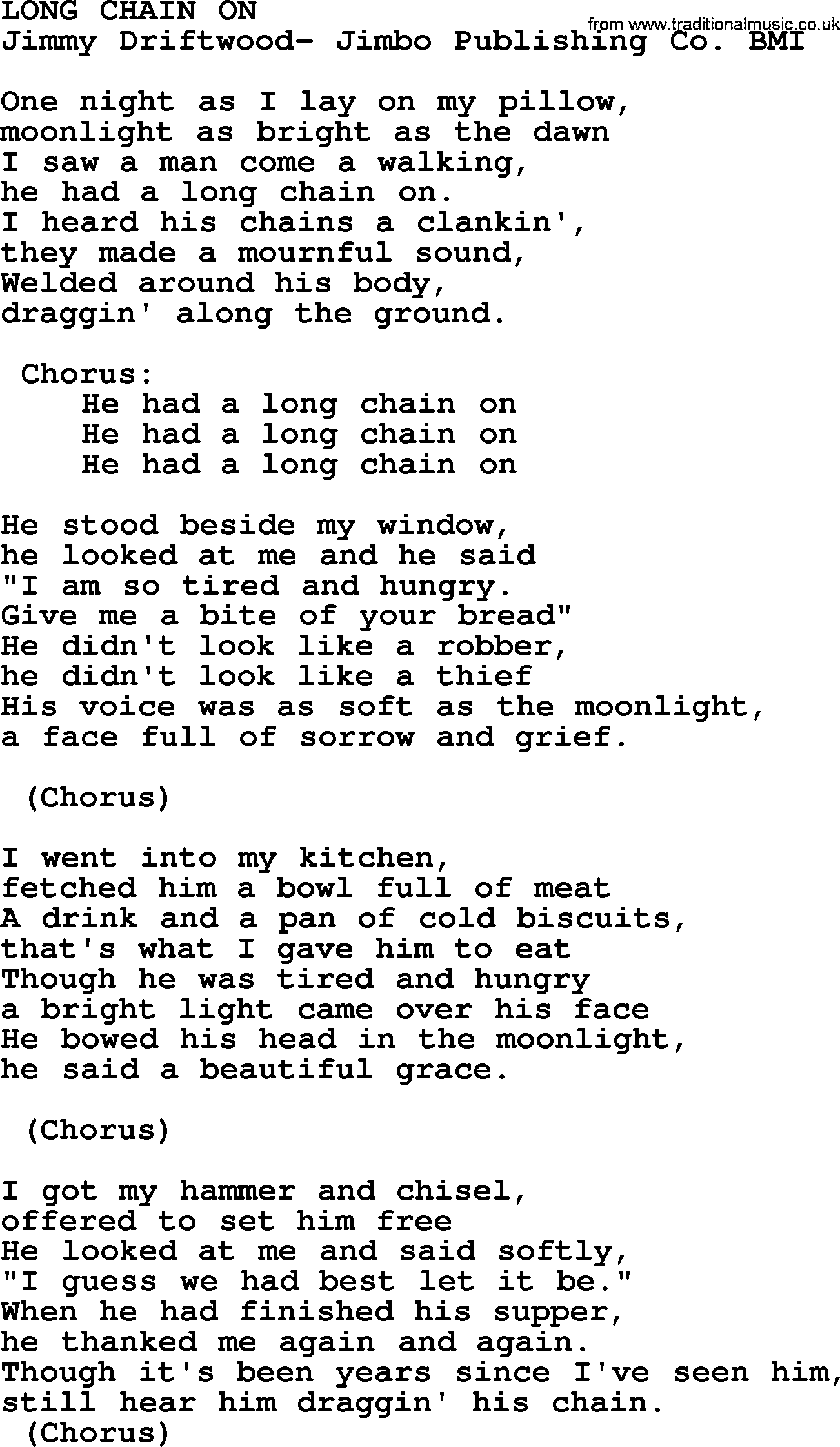 Peter, Paul and Mary song Long Chain On lyrics