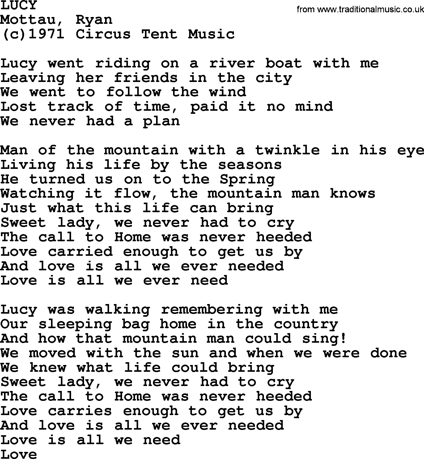 Peter, Paul and Mary song Lucy lyrics
