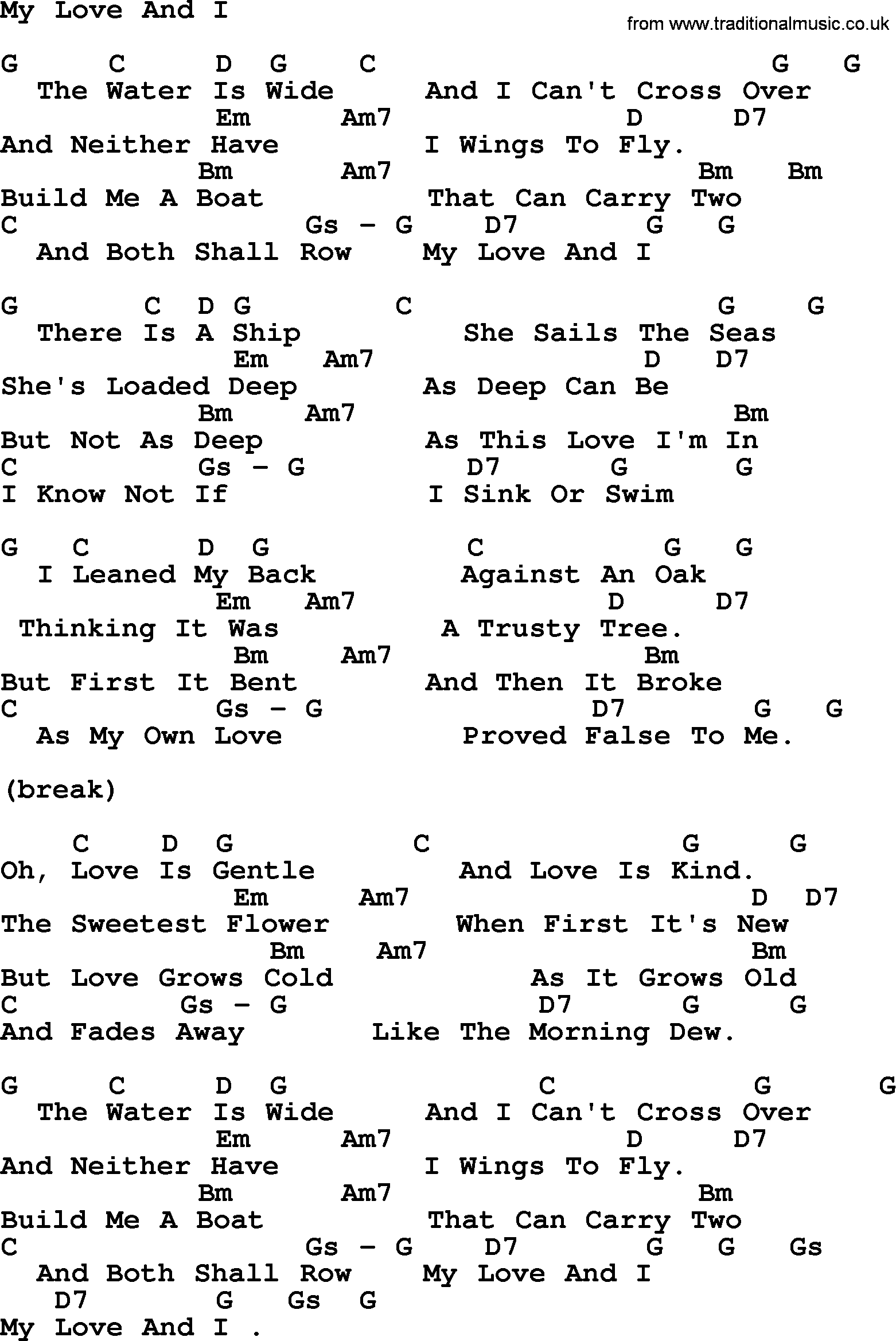 Peter, Paul and Mary song My Love And I, lyrics and chords