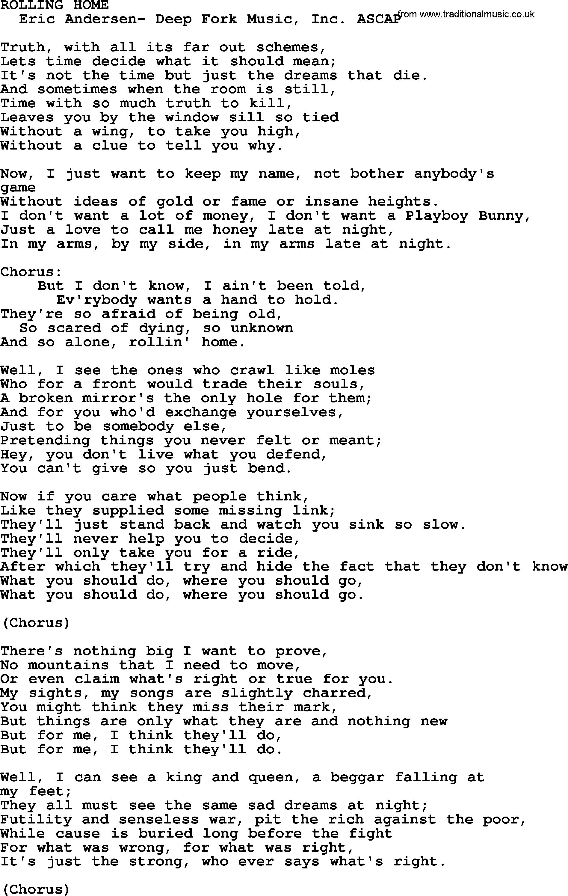 Peter, Paul and Mary song Rolling Home lyrics