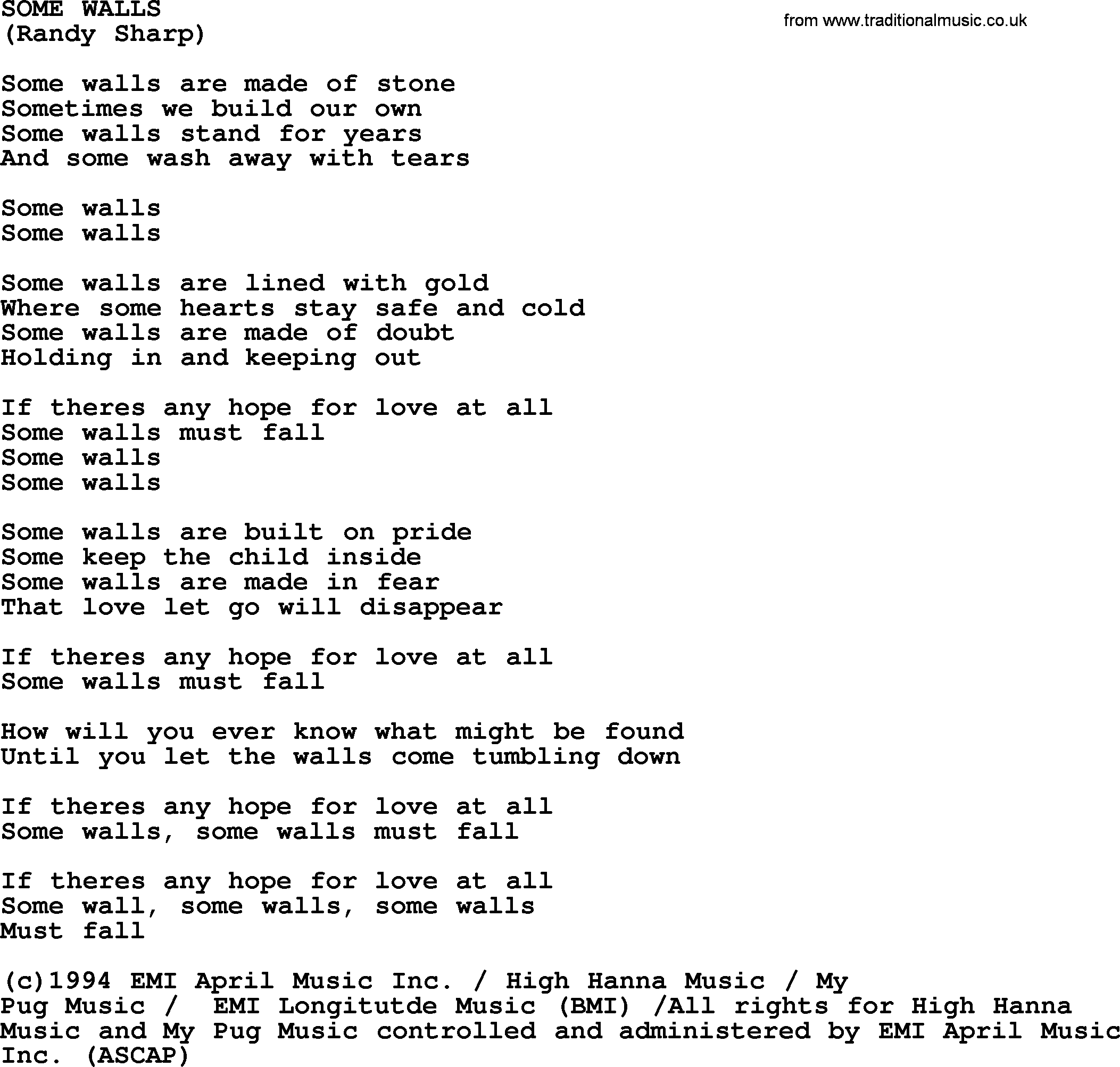 Peter, Paul and Mary song Some Walls lyrics