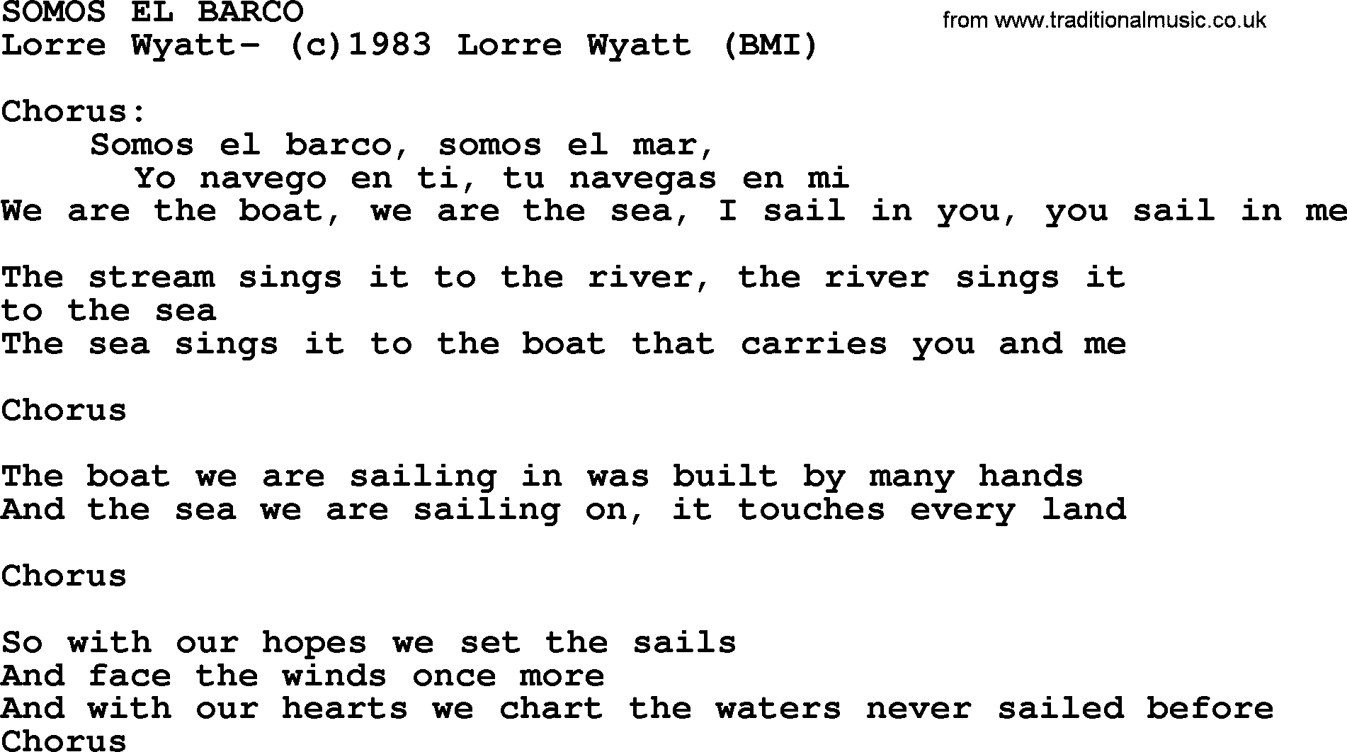 Peter, Paul and Mary song Somos El Barco lyrics