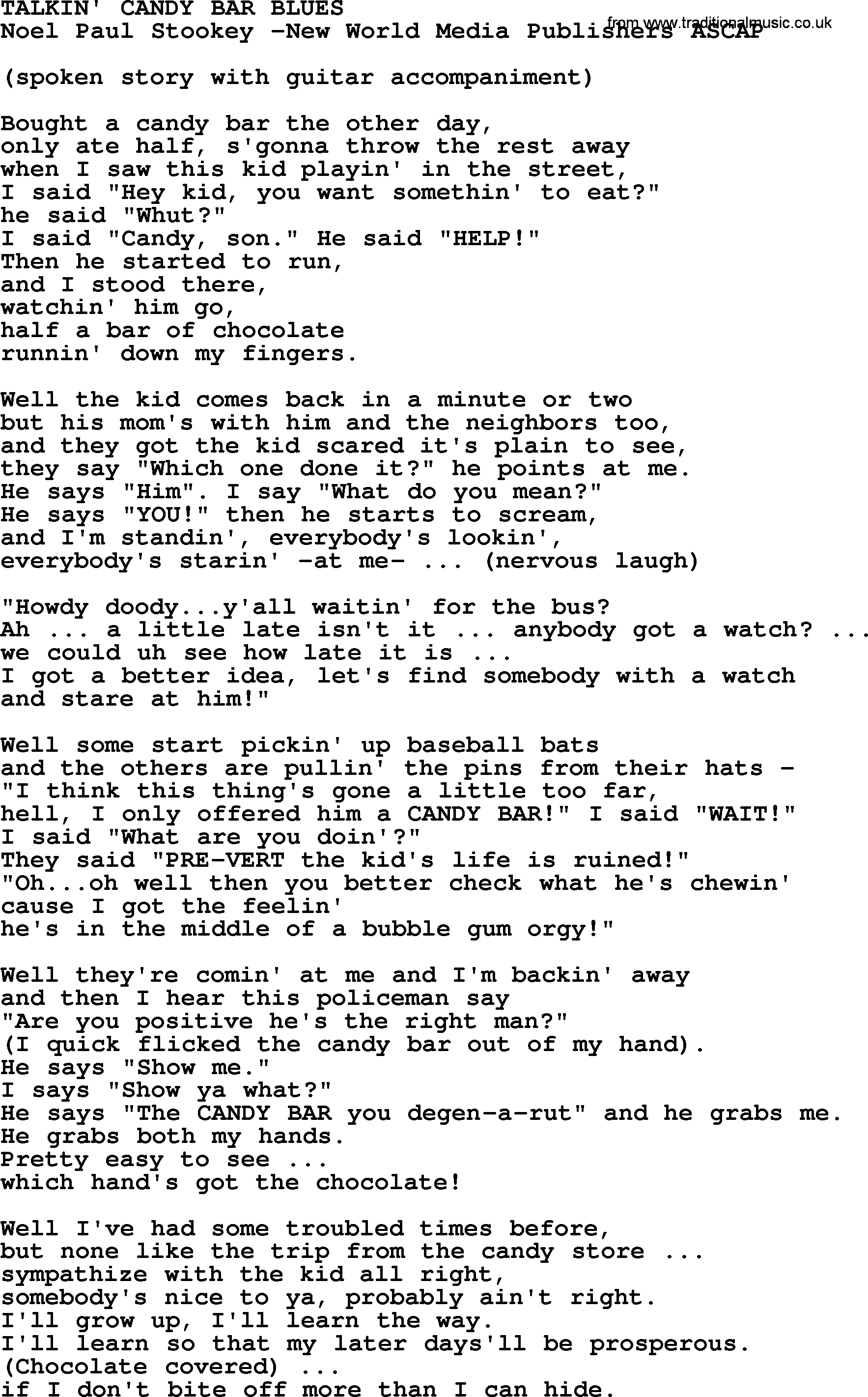 Peter, Paul and Mary song Talkin Candy Bar Blues lyrics