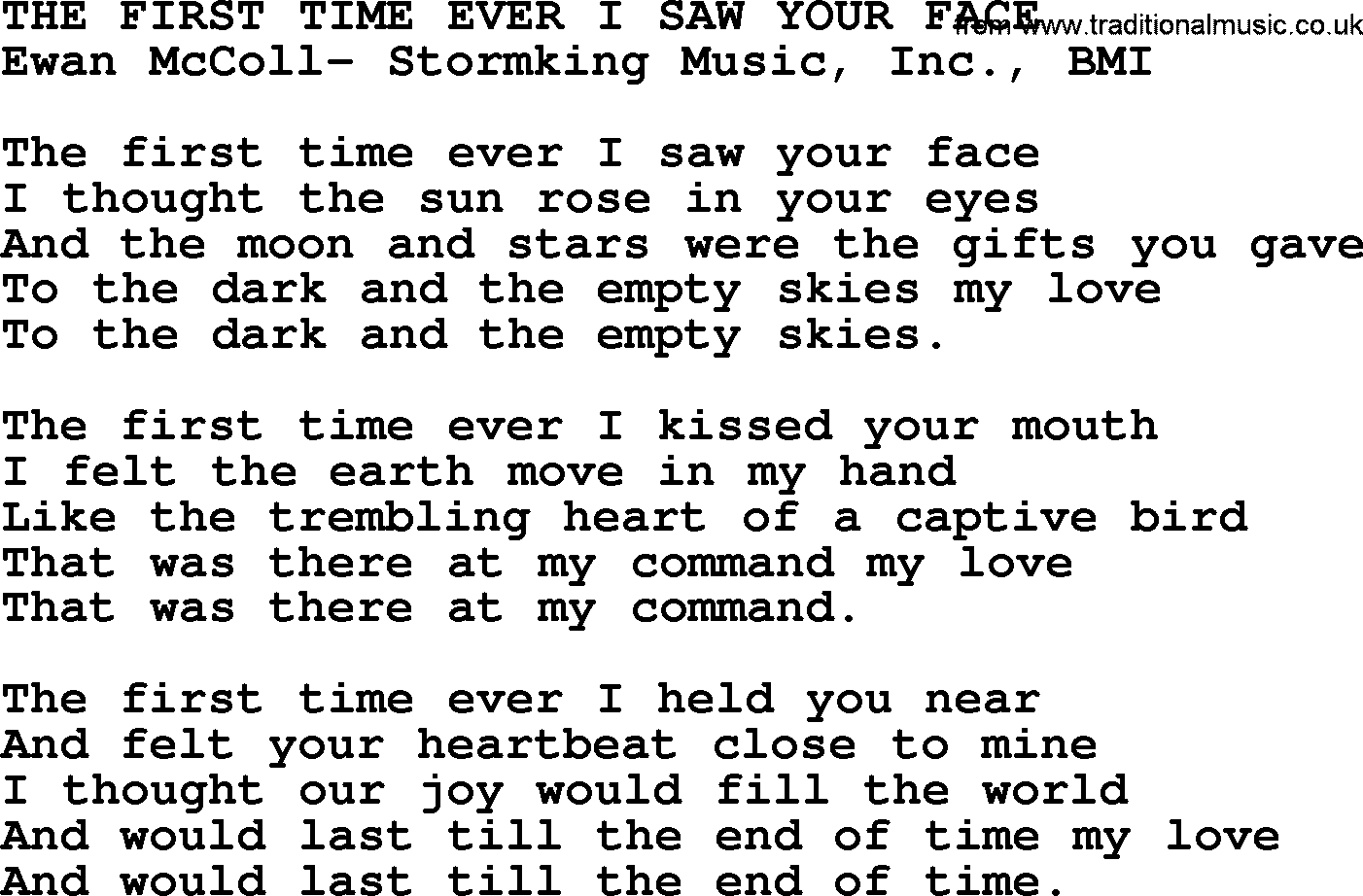 Peter, Paul and Mary song The First Time Ever I Saw Your Face lyrics