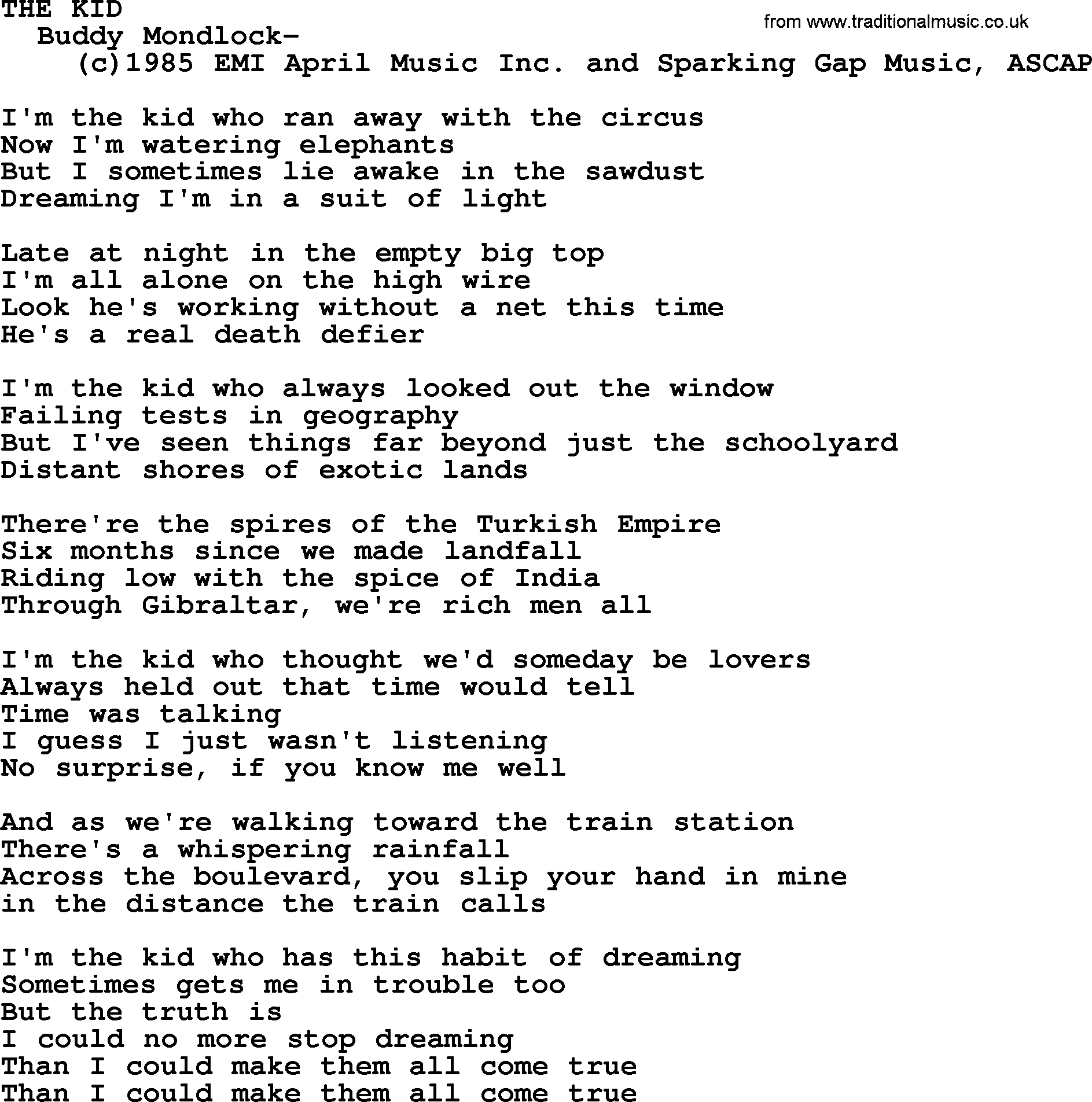 Peter, Paul and Mary song The Kid lyrics