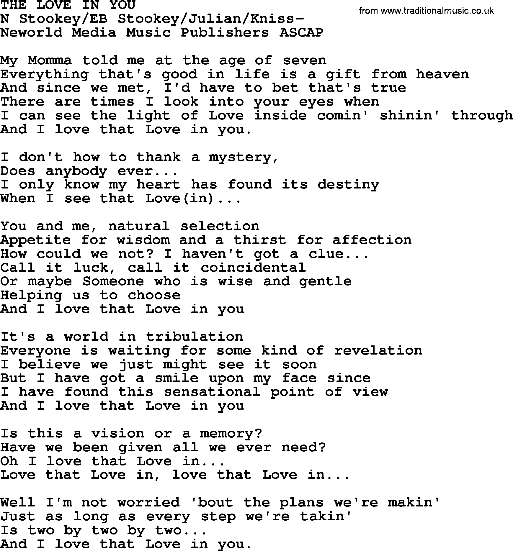 Peter, Paul and Mary song The Love In You lyrics